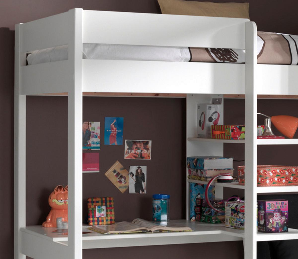 Hochbett Pino B: 105 cm Echtholz Weiß - Weiß/Kieferfarben, Basics, Holz (90/200cm) - Vipack