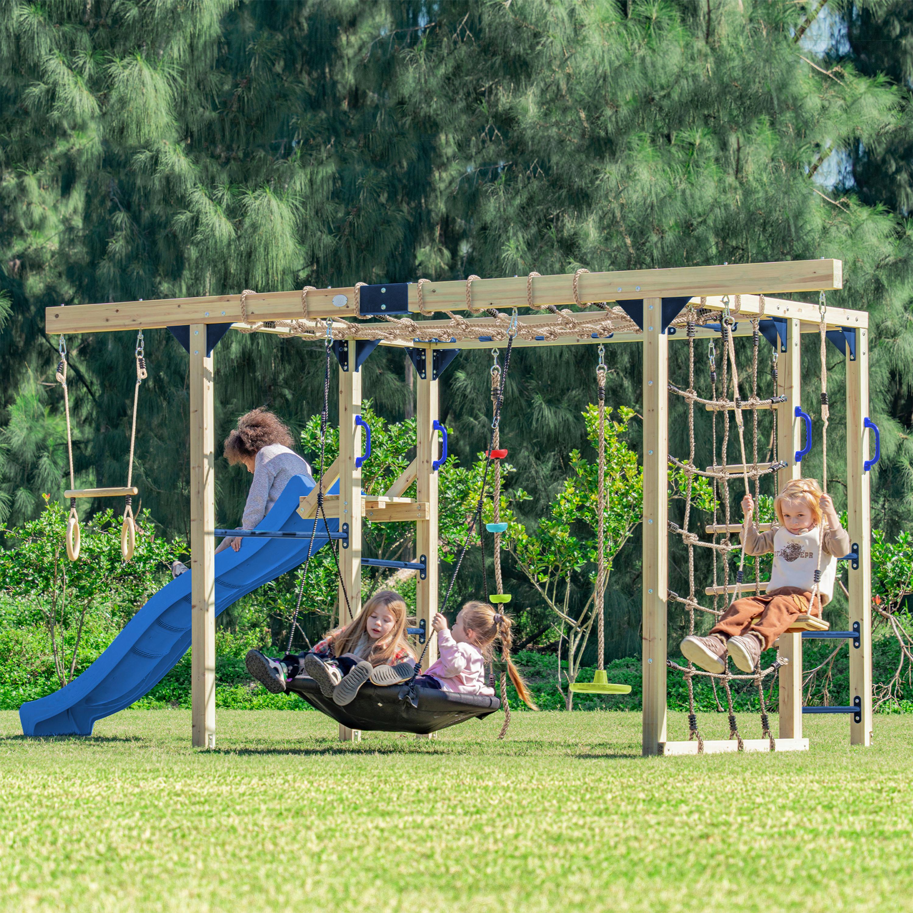 Klettergerüst mit Rutsche Blau - Blau/Braun, Basics, Holz/Kunststoff (522,5/196,2/205cm) - Ambia Garden