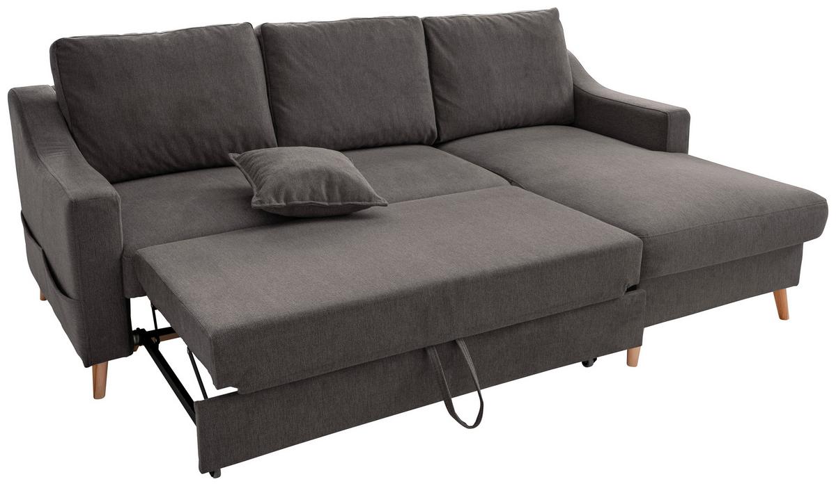 Ecksofa Mit Schlaffunktion Valentina Mit Kissen Anthrazit - Anthrazit/Naturfarben, KONVENTIONELL, Textil (228/150cm) - P & B
