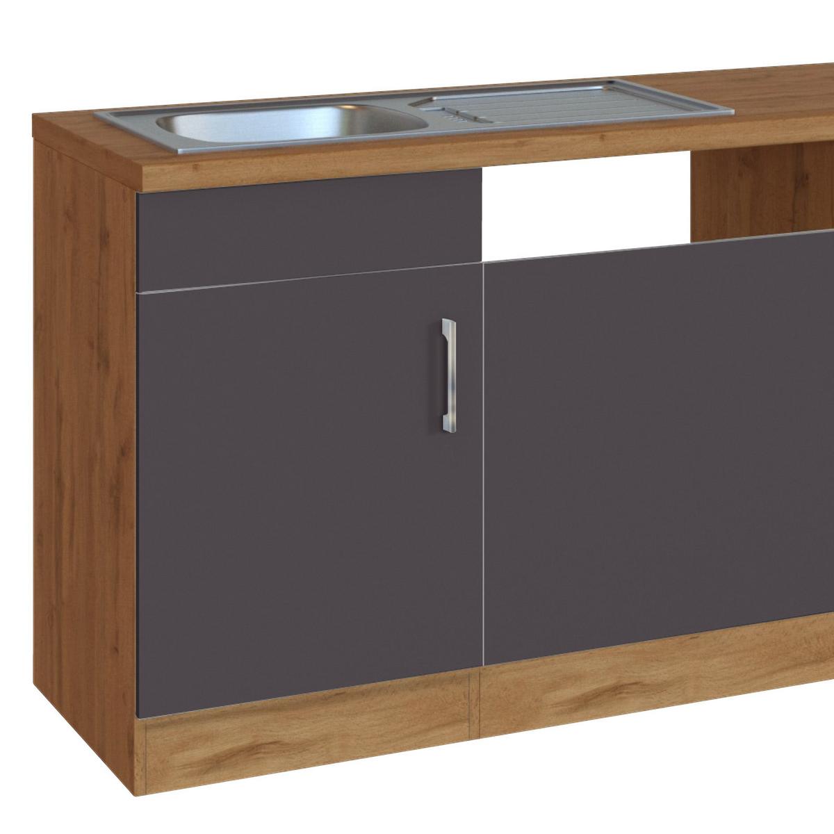 Küchenzeile Sorrento ohne Geräte B: 210 cm Anthrazit - Anthrazit/Eiche Wotan, MODERN, Holzwerkstoff (210cm) - Held