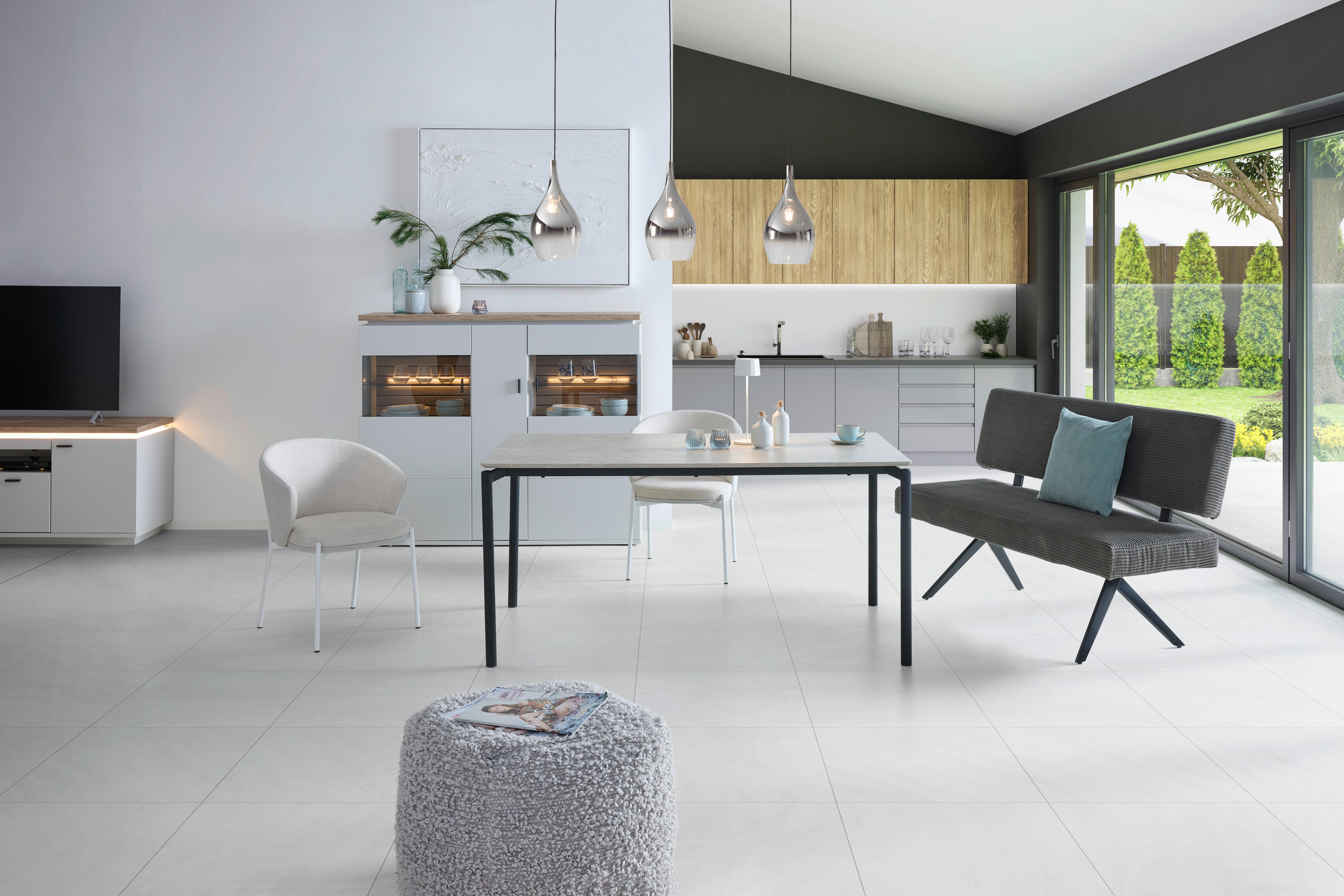 Sitzbank Chios Mit Lehne Cord Dunkelgrau, B: 140 Cm - Dunkelgrau/Schwarz, KONVENTIONELL, Textil/Metall (140/90/62cm) - MID.YOU