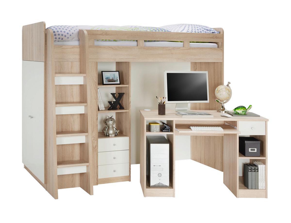 Postel pro děti a mládež UNIT dub Sonoma/bílá - bílá/barvy dubu, Moderní, kompozitní dřevo (90/200cm) - MID.YOU