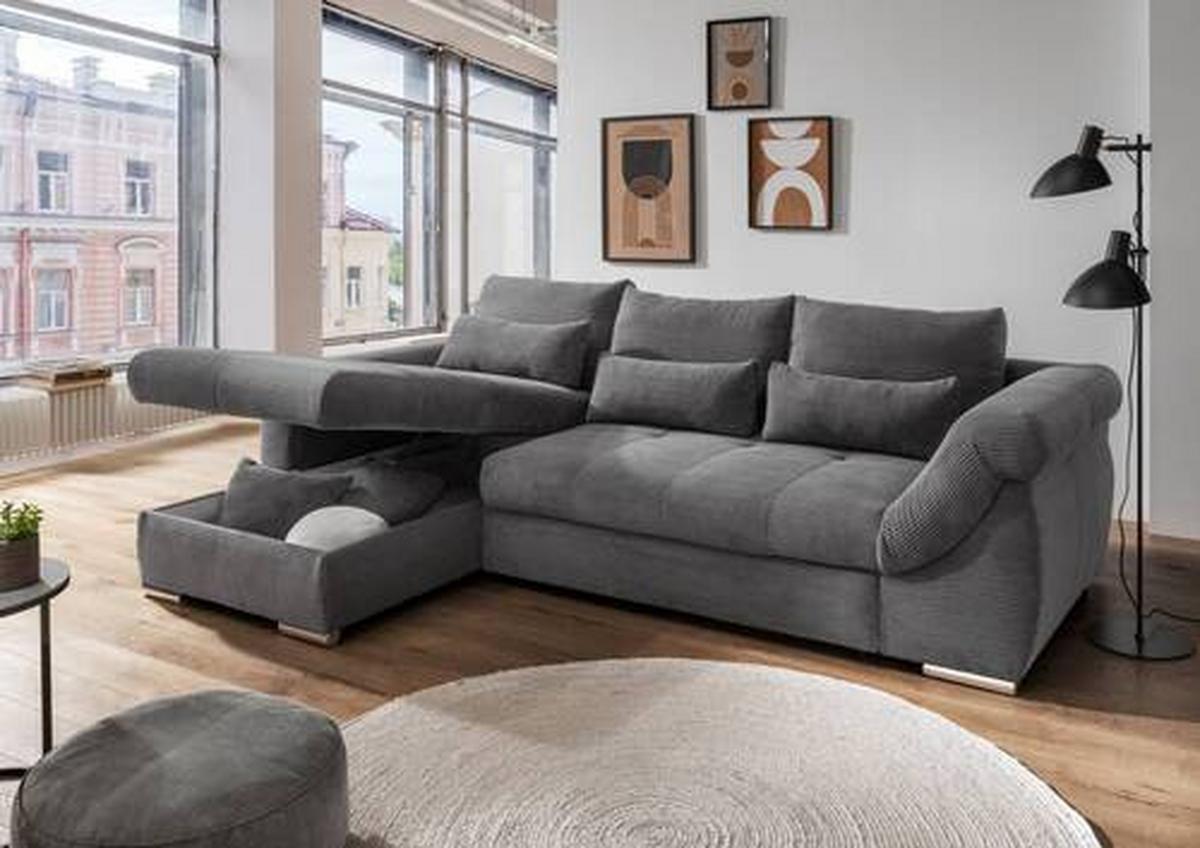 Ecksofa Federico Grau S: 188/302 cm - Chromfarben/Grau, MODERN, Holz/Textil (188/302cm) - MID.YOU