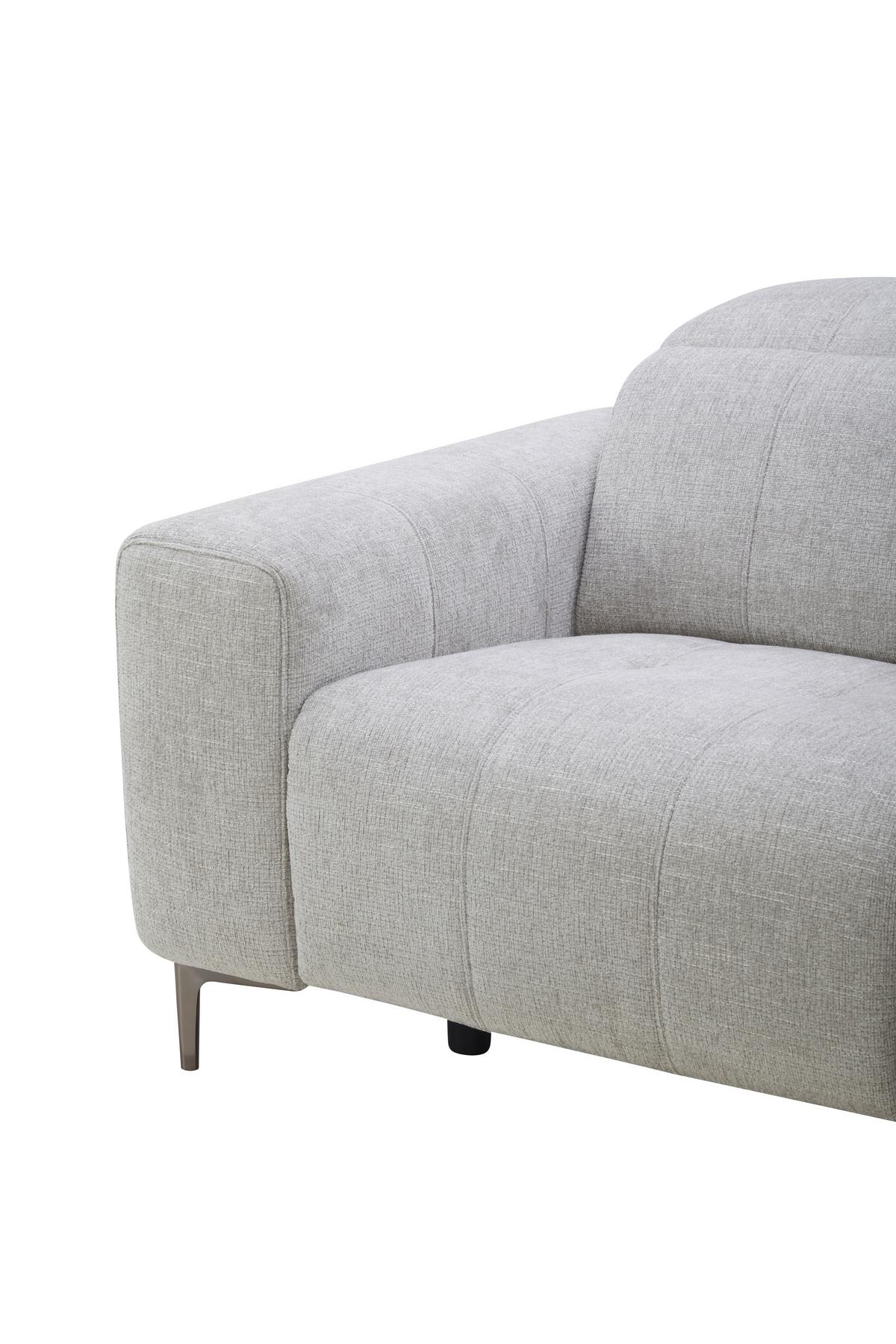 Trojmiestna pohovka ALVARO, sivý zamat, relax.funkcia - sivá/prírodná farba, Modern, kov/drevo (220/79/109cm) - Mömax