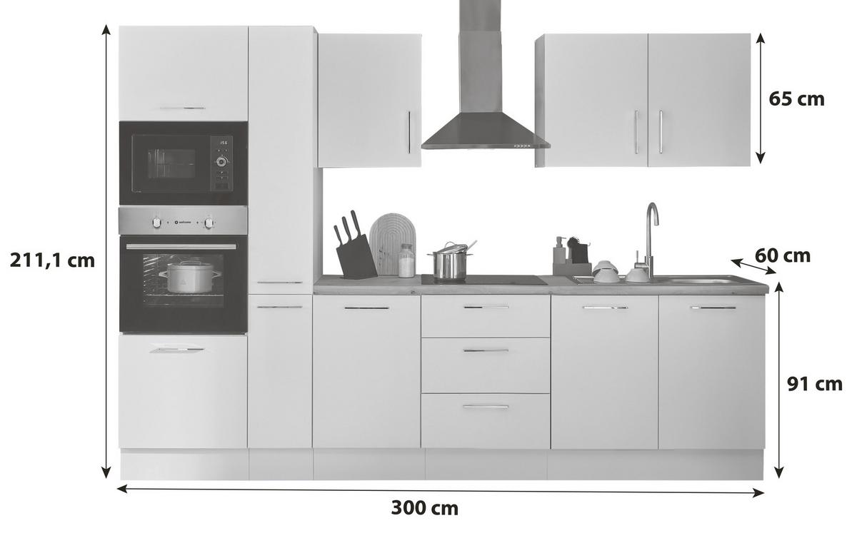 Küchenblock Turin Weiß/Eiche Dekor B: 300 cm - Weiß/Eiche Artisan, Basics, Holzwerkstoff (300cm) - P & B