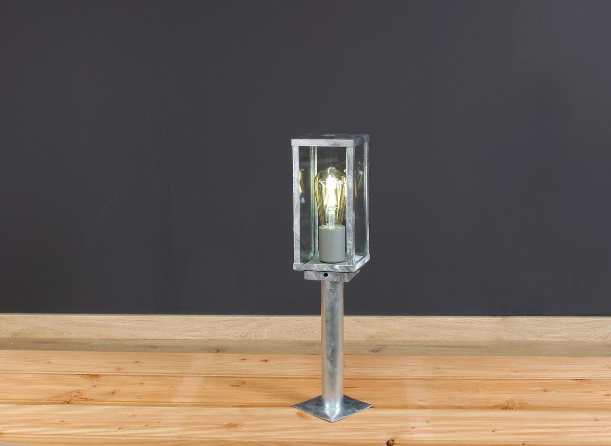 Sockelleuchte mit Dämmerungs- Sensor Karo 60 W Glas/Metall - Klar/Zinkfarben, Design, Glas/Metall (50/11/11cm)