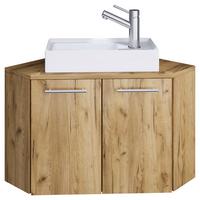 Waschbecken Mit Unterschrank Vilso B: 50 Cm Eiche Dekor - Honigeiche/Weiß, MODERN, Keramik/Holzwerkstoff (50cm) - MID.YOU