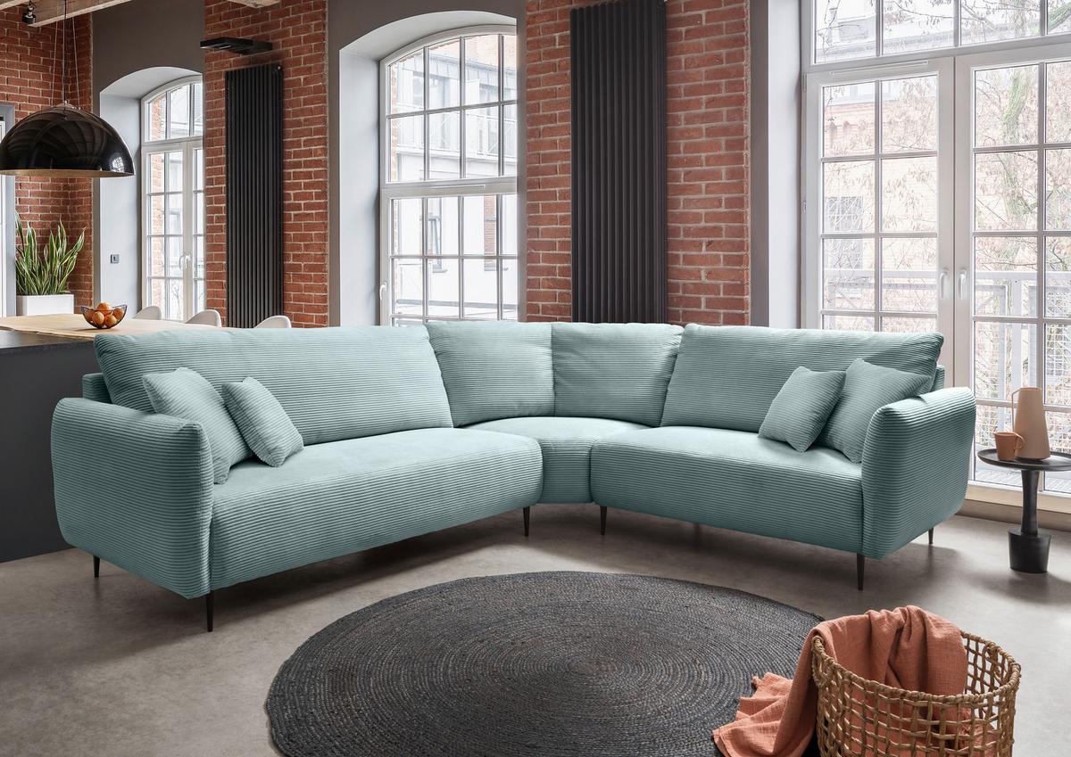 Ecksofa Vanilla Hellblau S: 294x256 cm - Schwarz/Hellblau, Design, Textil (294/256cm) - Livetastic