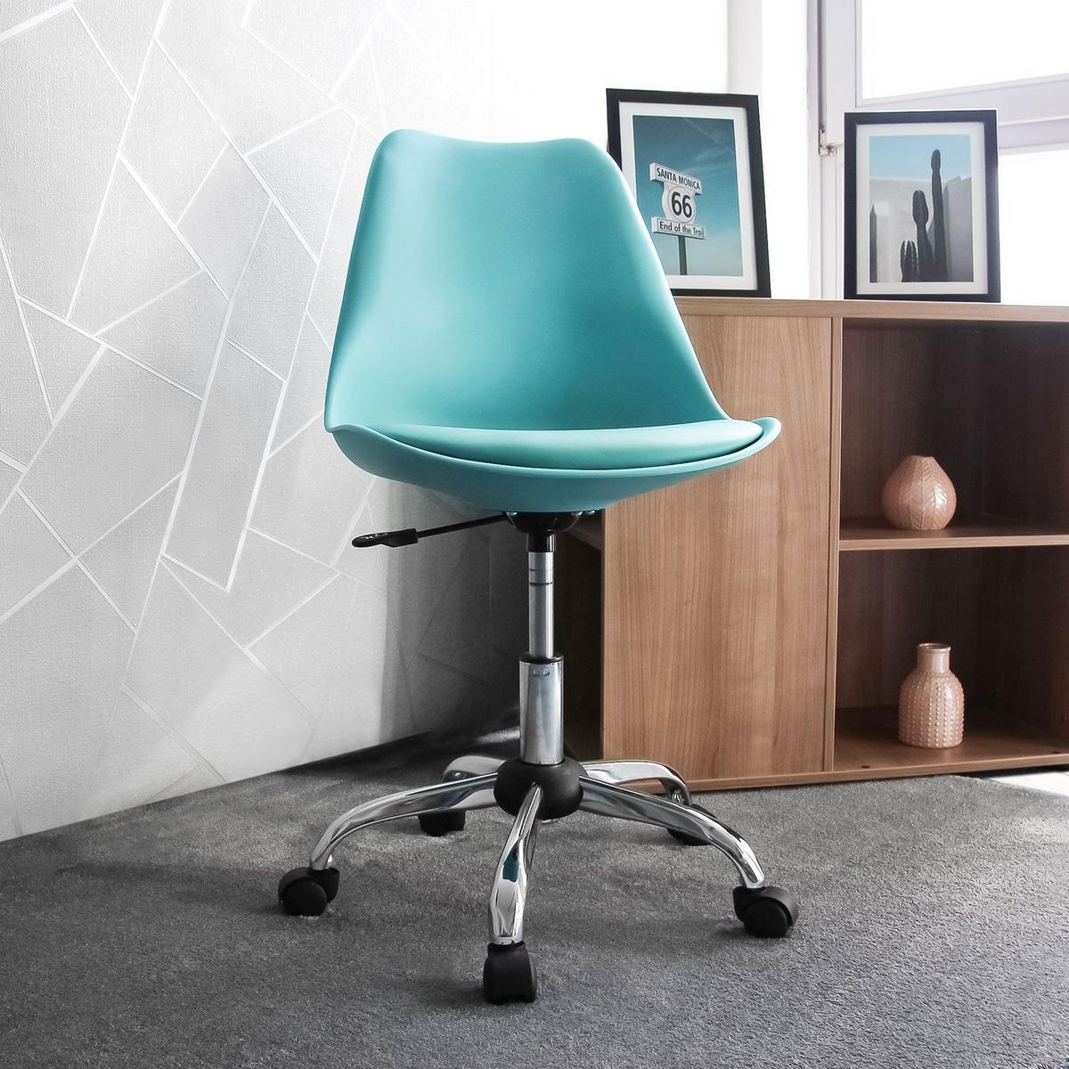Drehstuhl Fancy Pro Lederlook Türkis bis 80kg - Türkis, MODERN, Kunststoff/Textil (48/86/54cm) - MID.YOU