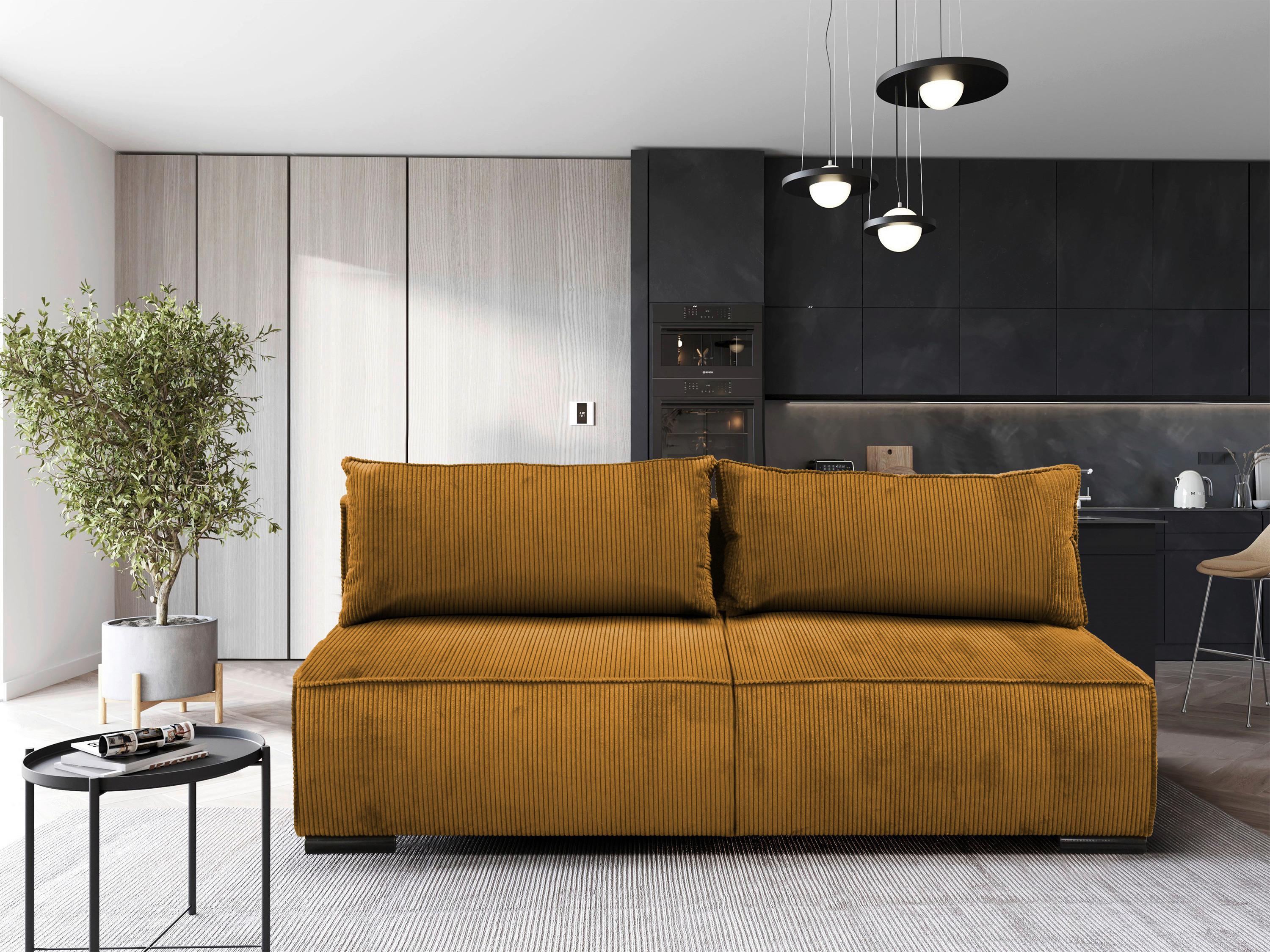 Schlafsofa Flow Gelb B: 202 cm - Gelb/Schwarz, Design, Textil (202/90/99cm) - MID.YOU
