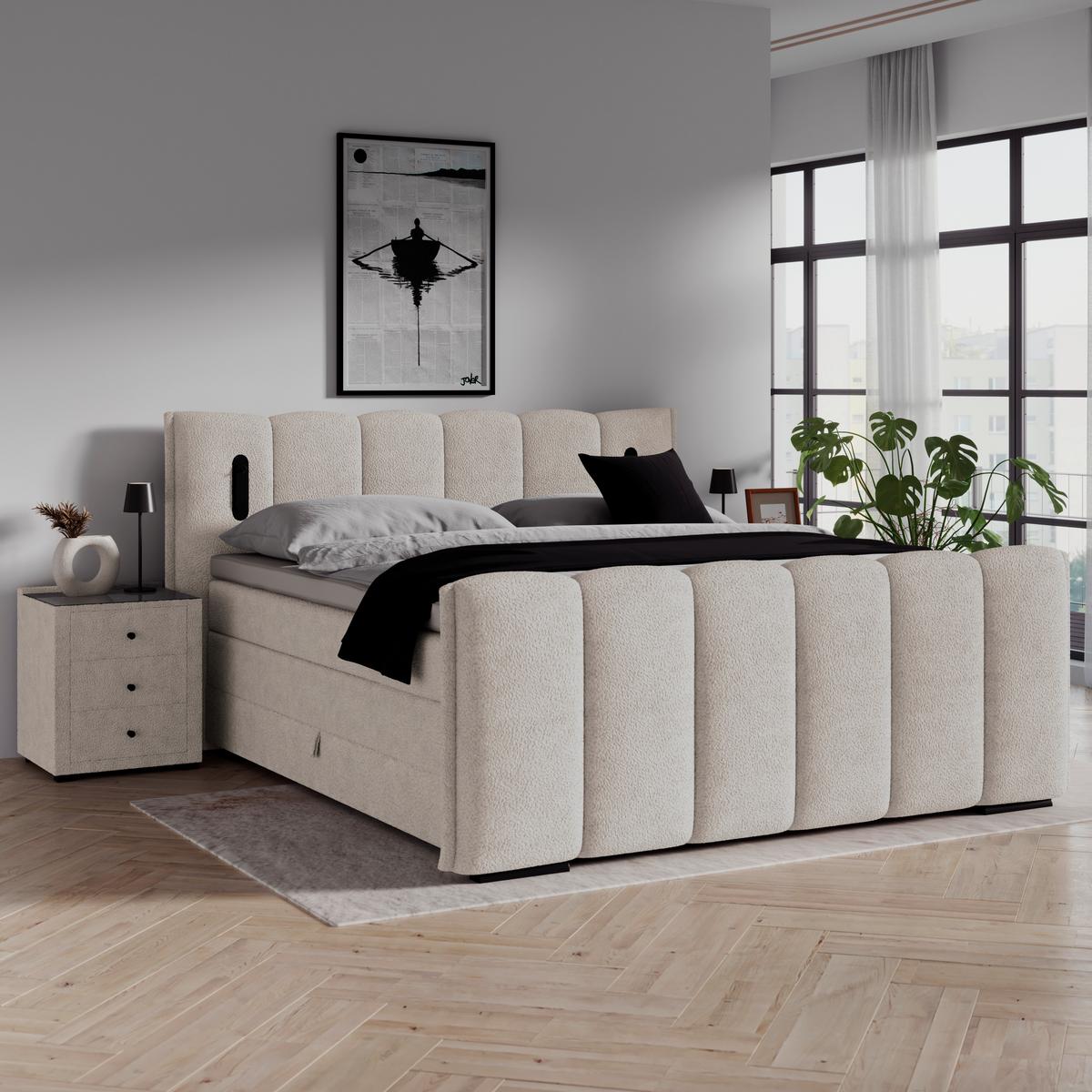 Boxspringbett Elysia inkl. Matratze 180x220 - Beige/Schwarz, Trend, Holz/Holzwerkstoff (180/220cm) - Luca Bessoni