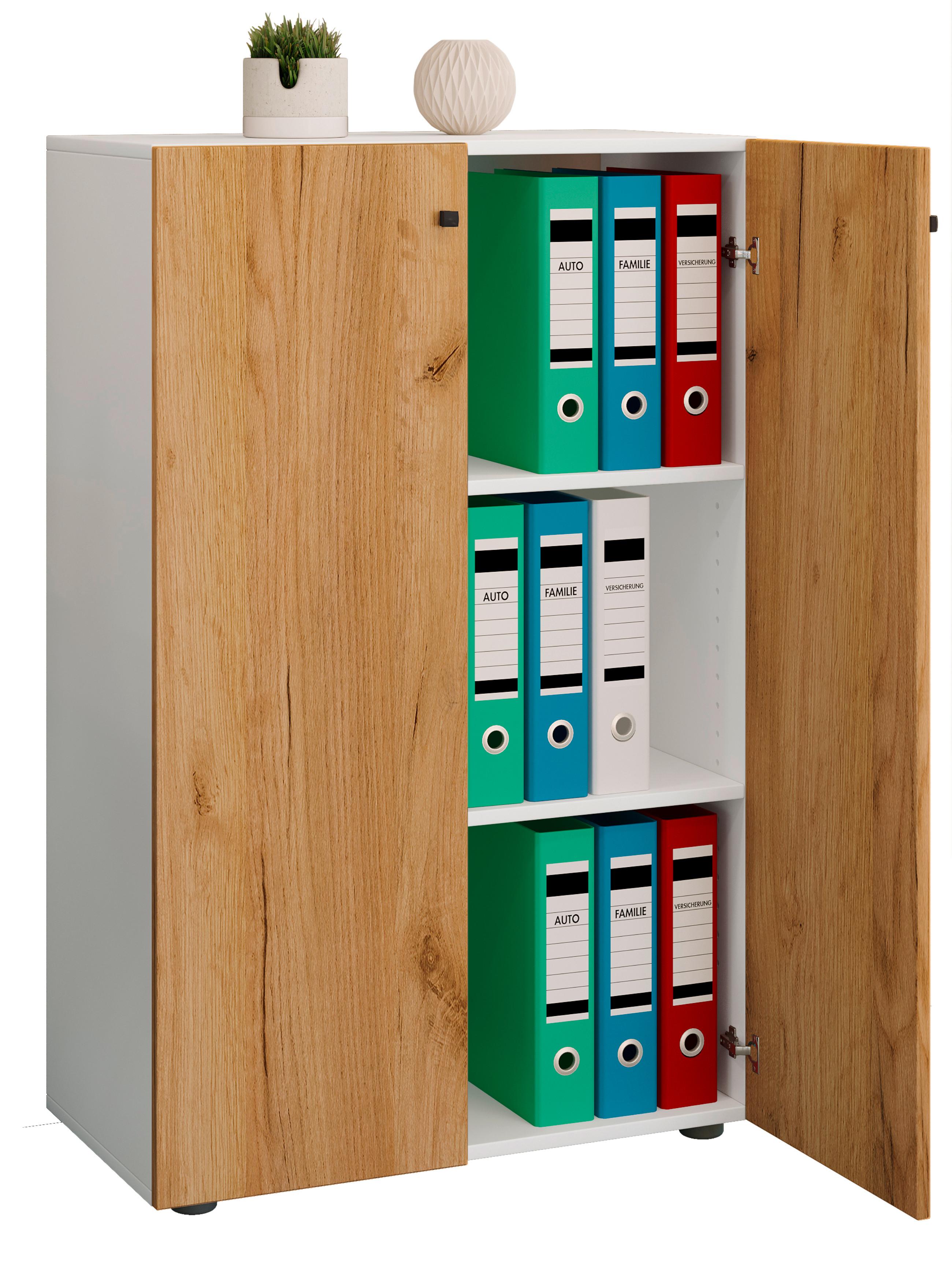 Aktenschrank Lona Weiß, Buche B: 70 cm - Buchefarben/Weiß, Design, Holzwerkstoff (70/110/39cm) - MID.YOU