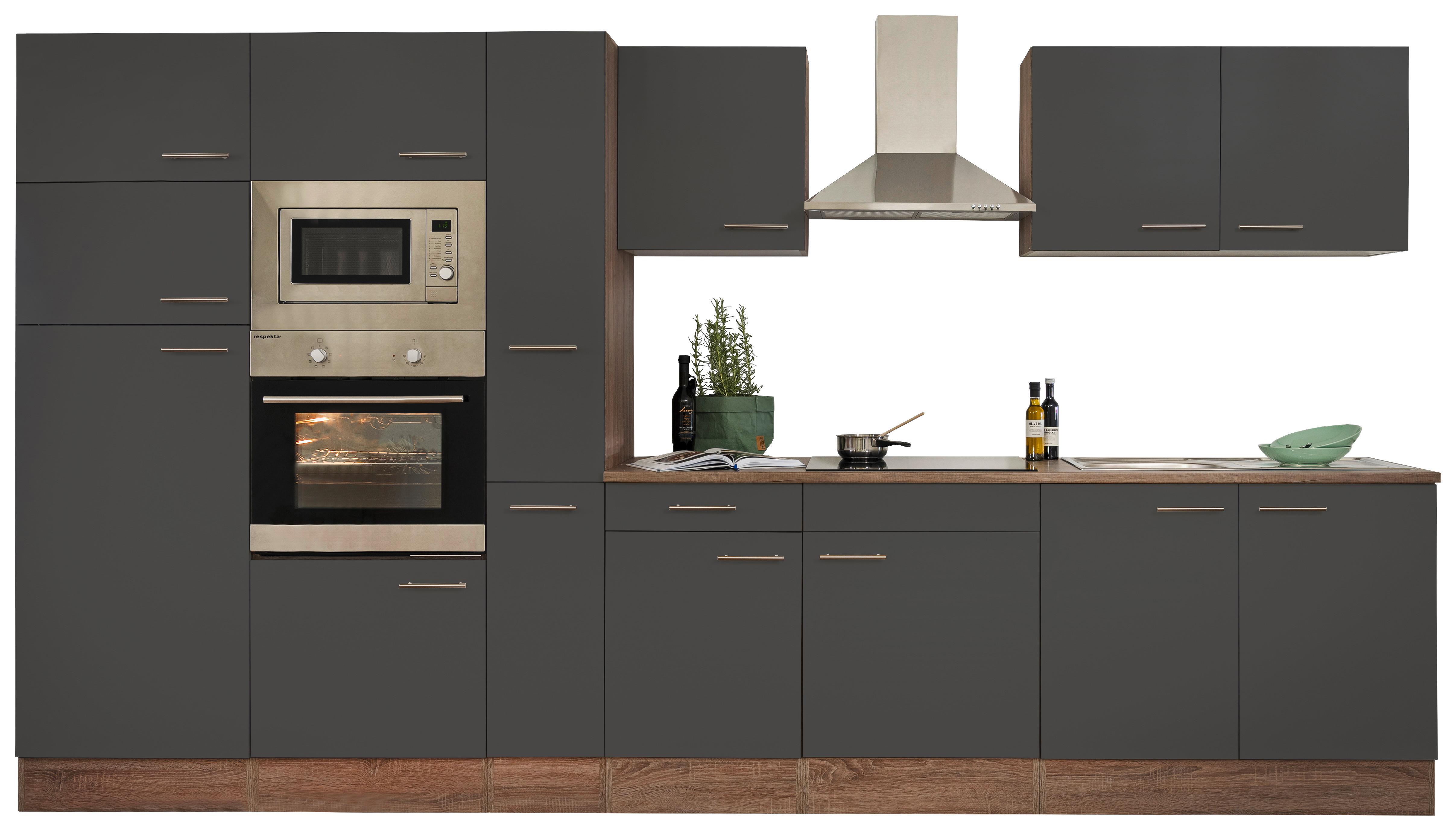 Küchenzeile ohne Geräte B: 360 cm Grau/Eiche Dekor - Eichefarben/Grau, Basics, Holzwerkstoff (360cm) - Respekta