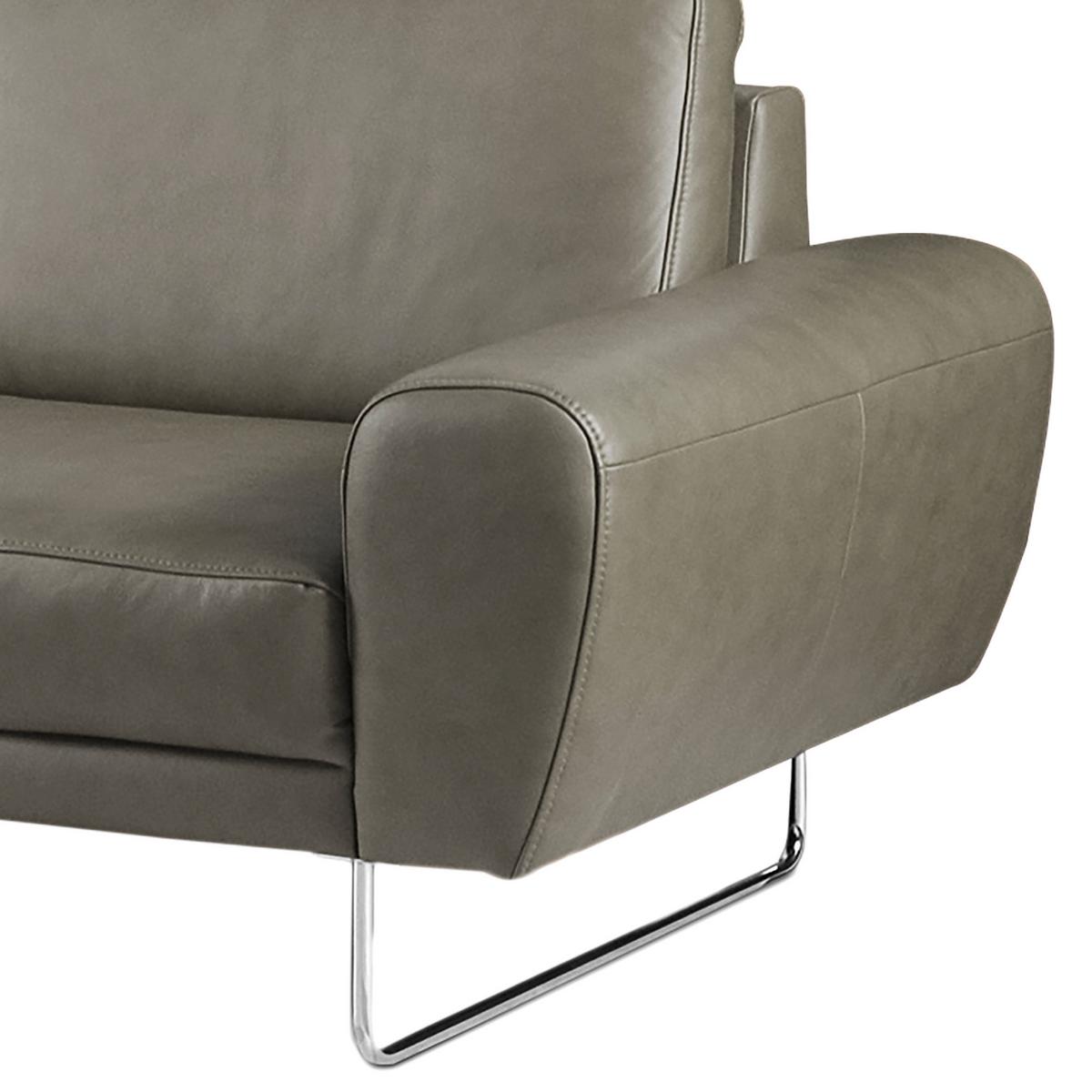 2-Sitzer-Sofa Spring Grau Chrom B: 177 cm - Chromfarben/Grau, Design, Leder (177/85/92cm) - Livetastic