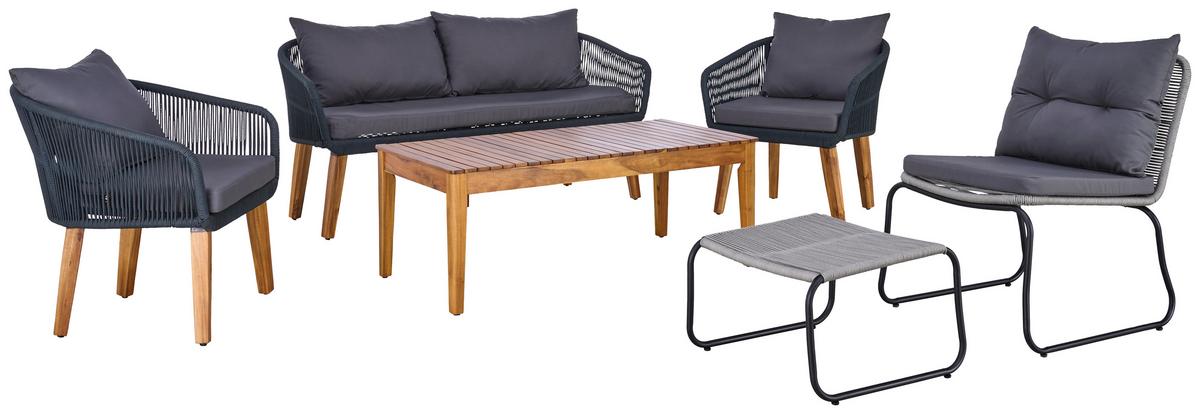 Loungegarnitur Trendy Aus Holz/Metall mit Kissen - Dunkelgrau/Anthrazit, MODERN, Holz/Metall (160/75/70cm) - Beldano