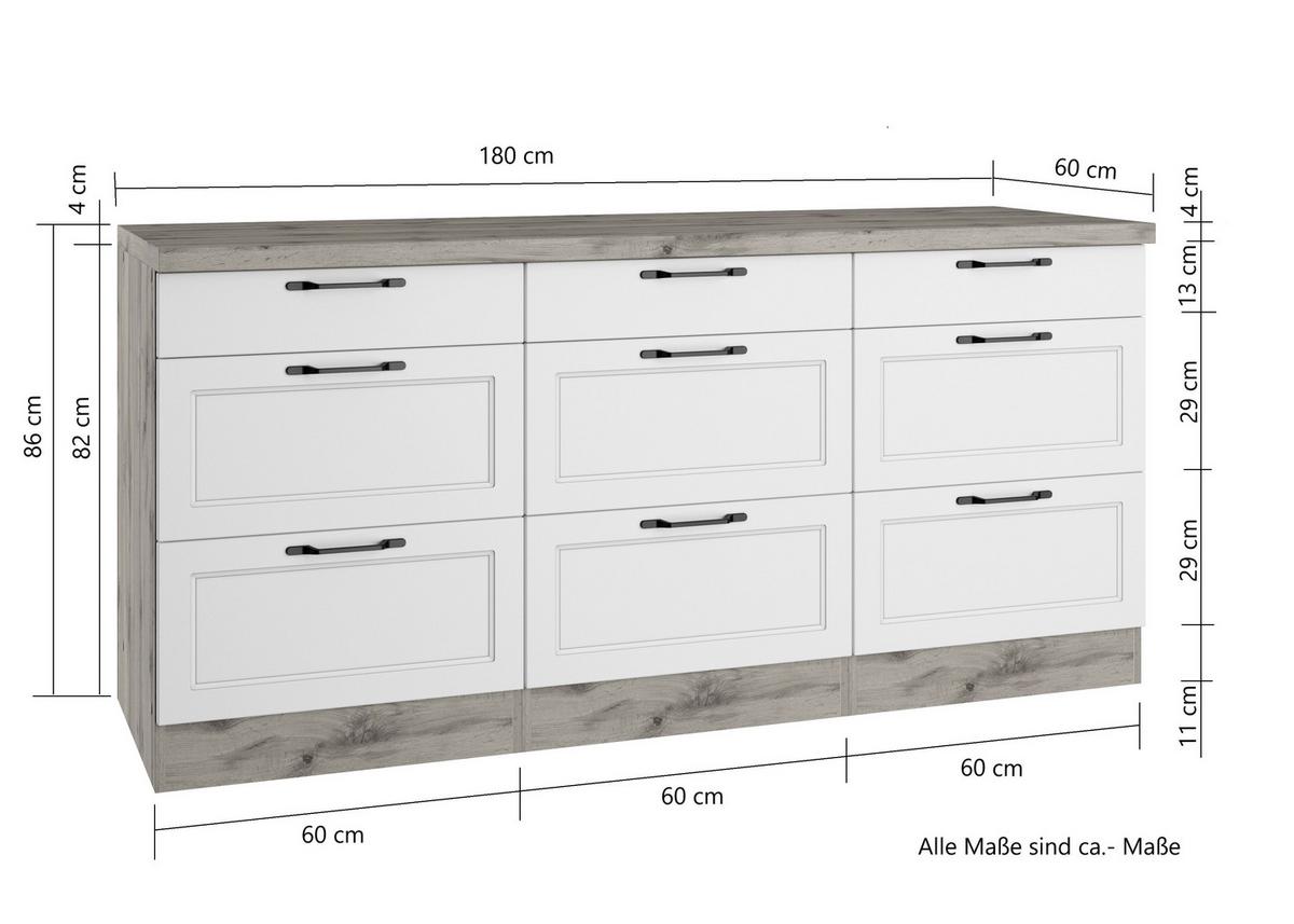 Küchenunterschrank Meran B: 180 Cm Grau/eiche Dekor - Eiche Wotan/Grau, LIFESTYLE, Holzwerkstoff (180/86/60cm) - Held