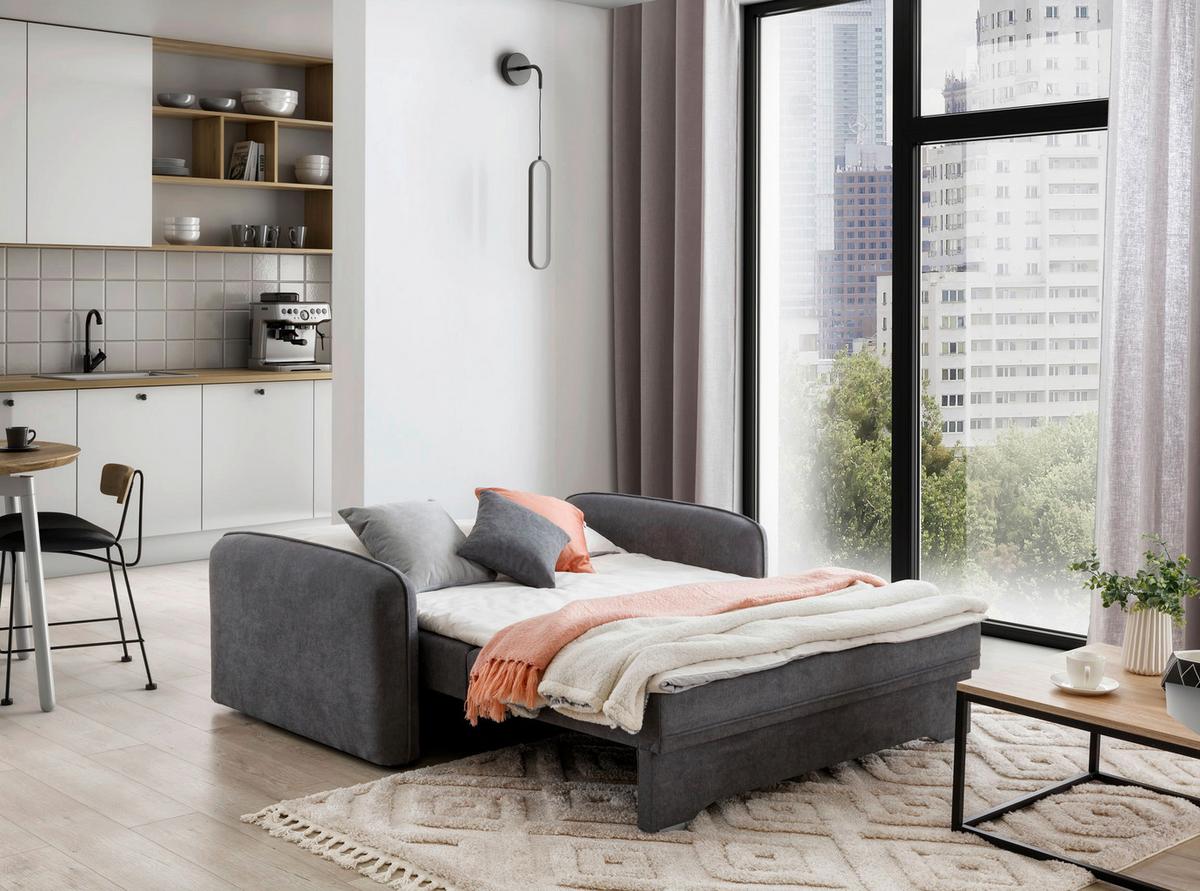 Schlafsofa Laine Grau, B: 155 cm - Silberfarben/Grau, Design, Textil (155/105/75cm) - MID.YOU