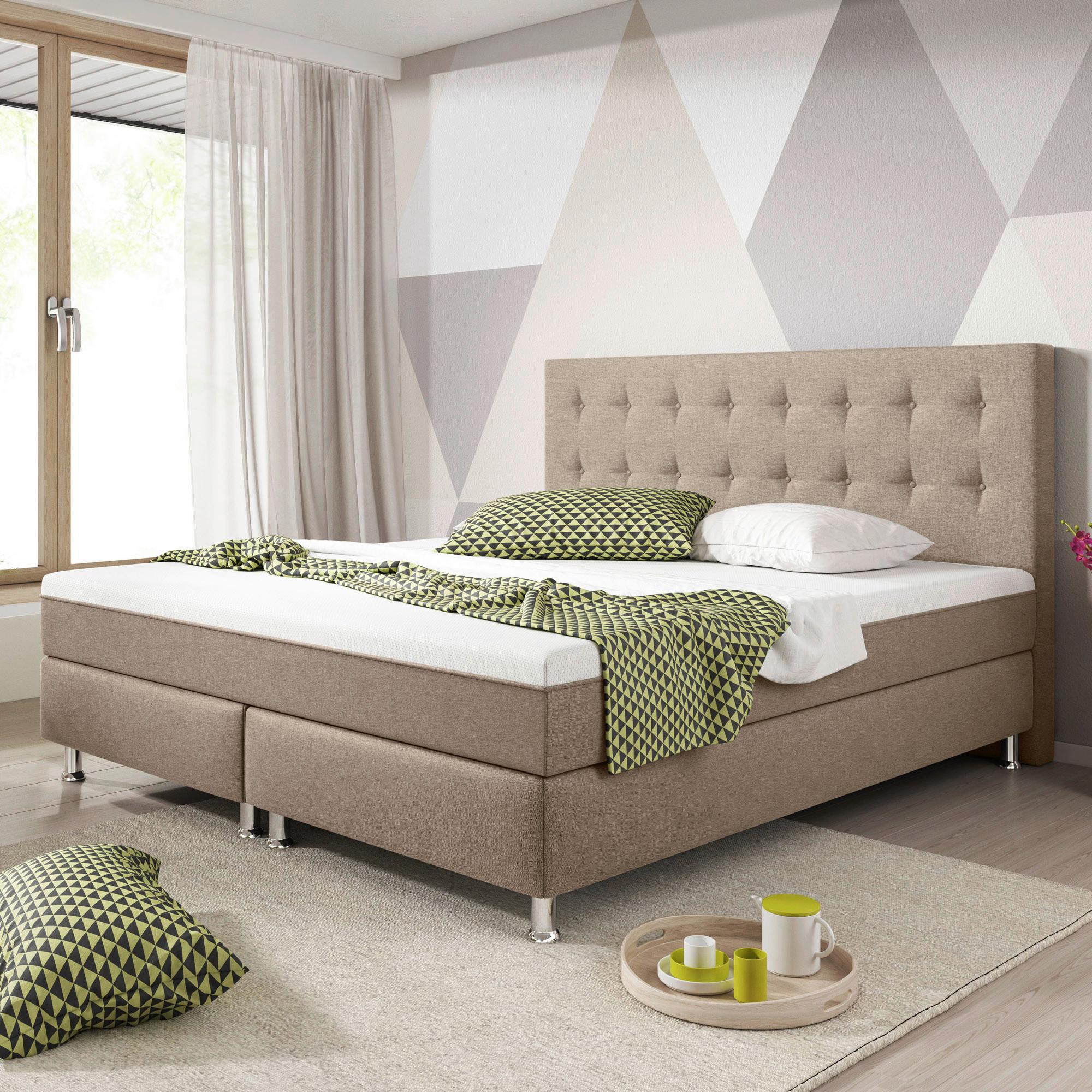 Boxspringbett 180x200 cm Köln Plus - Silberfarben/Cappuccino, KONVENTIONELL, Textil (180/115/210cm) - MID.YOU