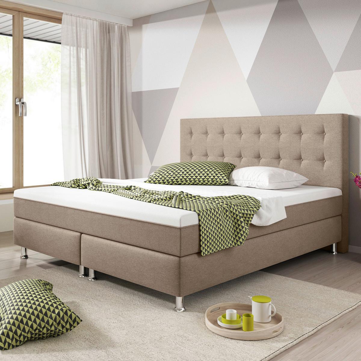 Boxspringbett 180x200 cm Köln Plus - Silberfarben/Cappuccino, KONVENTIONELL, Textil (180/115/210cm) - MID.YOU