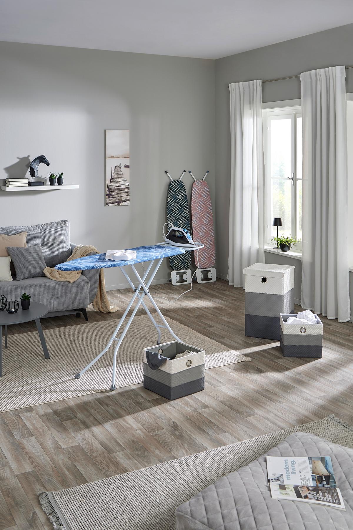 Bügelbrett Benny 131x36 cm mit Bügeleisenablage - Schwarz/Weiß, Basics, Textil (131/90/36cm) - Homezone