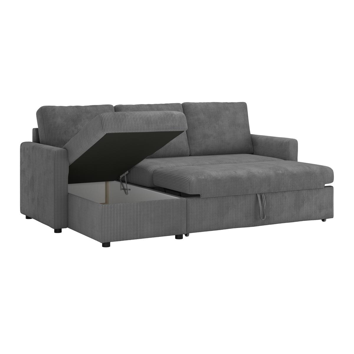 Ecksofa Mit Schlaffunktion Paris Anthrazit Cord 215x145cm - Anthrazit/Schwarz, Basics, Holz/Holzwerkstoff (215/145cm)