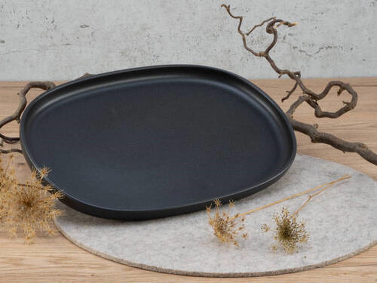 Servierplatte Uno Keramik Schwarz D: Ca. 33 Cm - Schwarz, Trend, Keramik (33cm) - Creatable