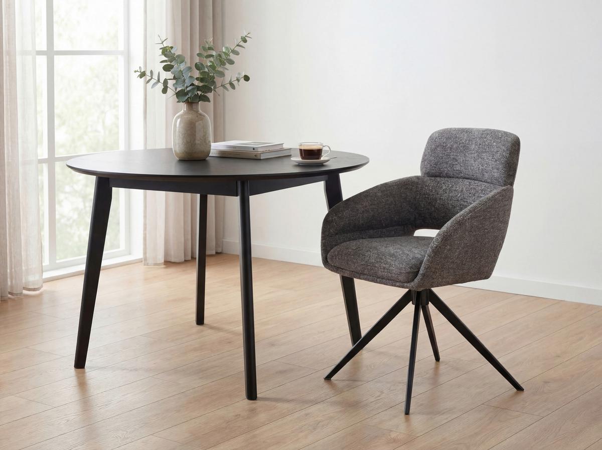Armlehnstuhl Lyon Grau B: 57,5 cm - Schwarz/Grau, MODERN, Textil/Metall (57,5/85/61cm) - Livetastic