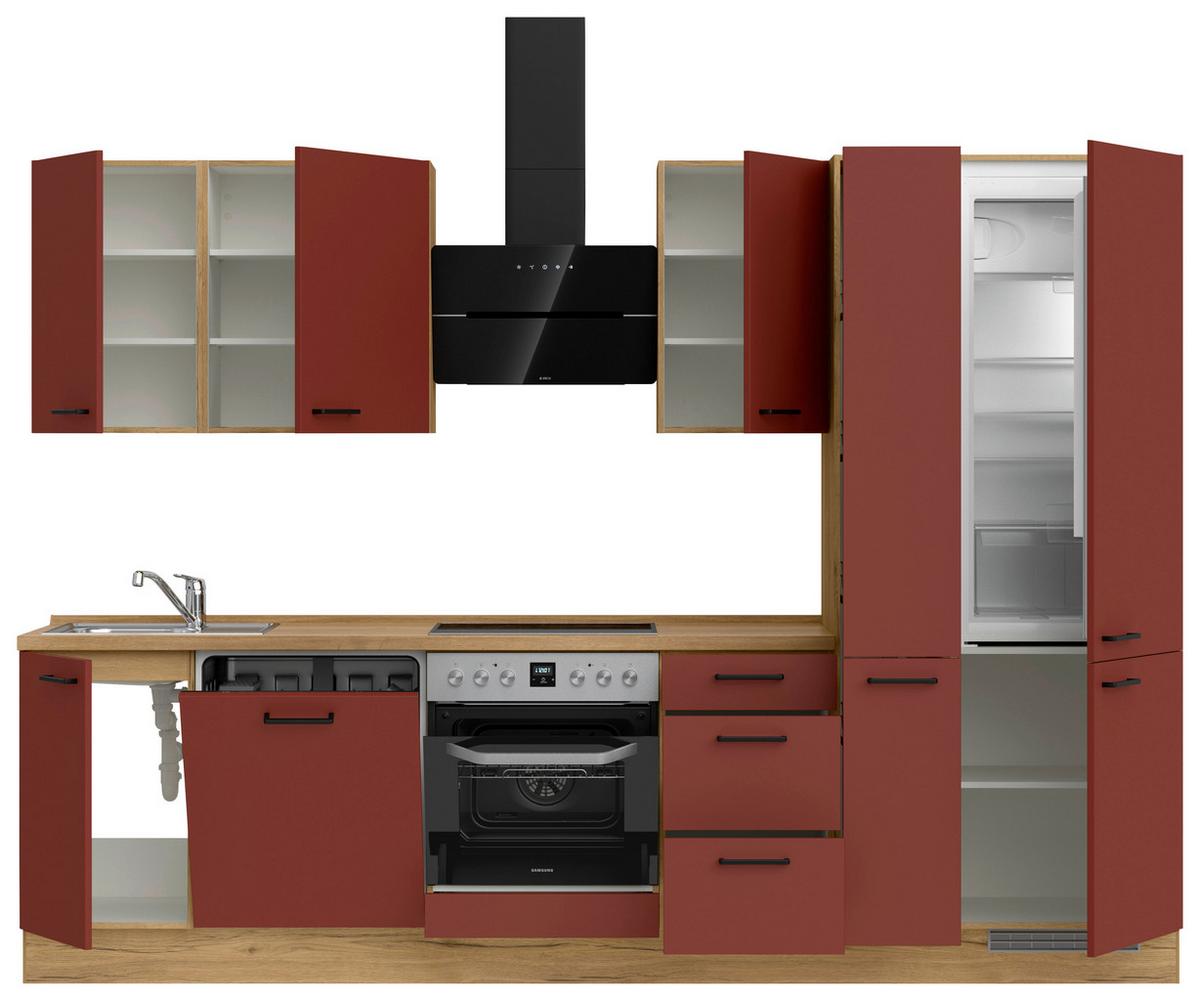 Küchenleerblock Easytouch High-Line, H7 Rechts - Eichefarben/Rot, MODERN, Holzwerkstoff (300cm) - Nobilia