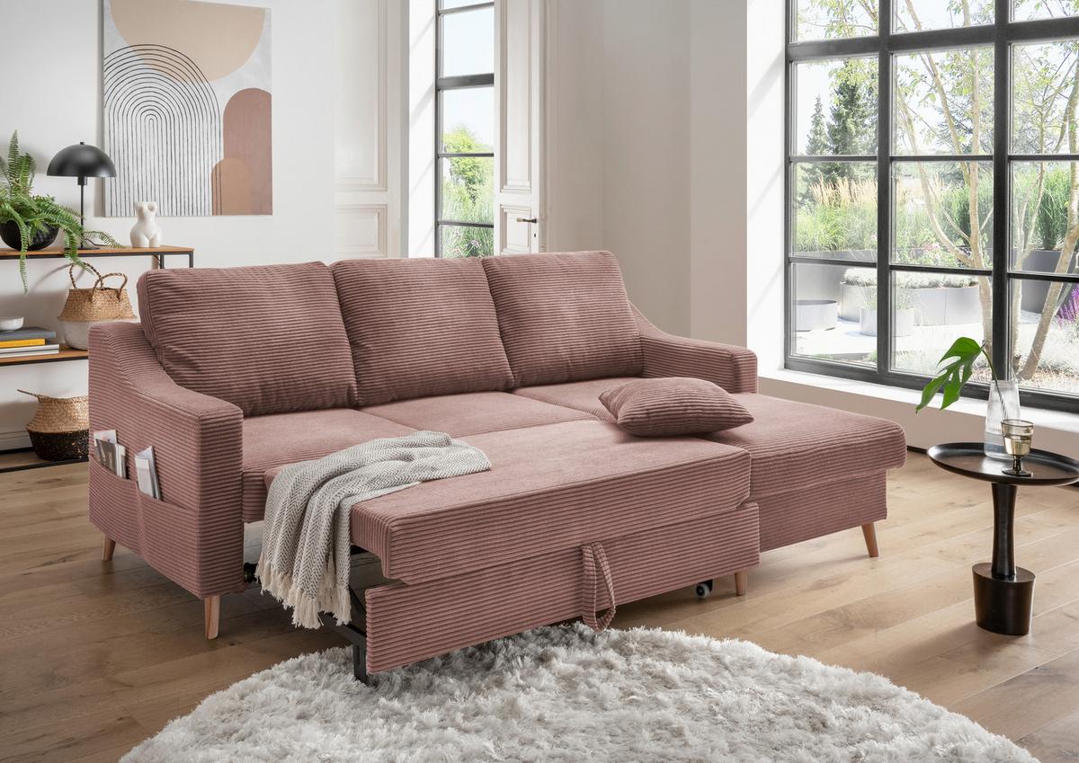 Ecksofa Valentina - Rosa/Naturfarben, Design, Textil (228/150cm) - P & B