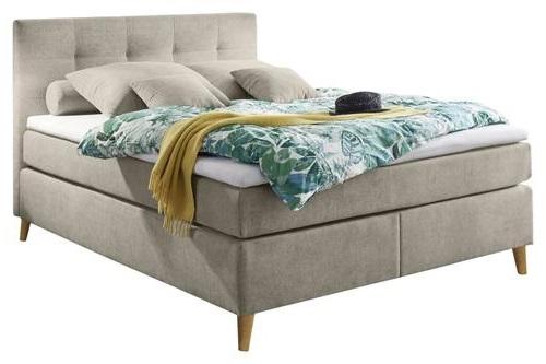 Boxspringbett Mit Topper 140x200cm Missouri, Sandfarben - Sandfarben/Kieferfarben, KONVENTIONELL, Holzwerkstoff/Textil (140/200cm) - MID.YOU