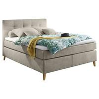 Boxspringbett Mit Topper 140x200cm Missouri, Sandfarben - Sandfarben/Kieferfarben, KONVENTIONELL, Holzwerkstoff/Textil (140/200cm) - MID.YOU