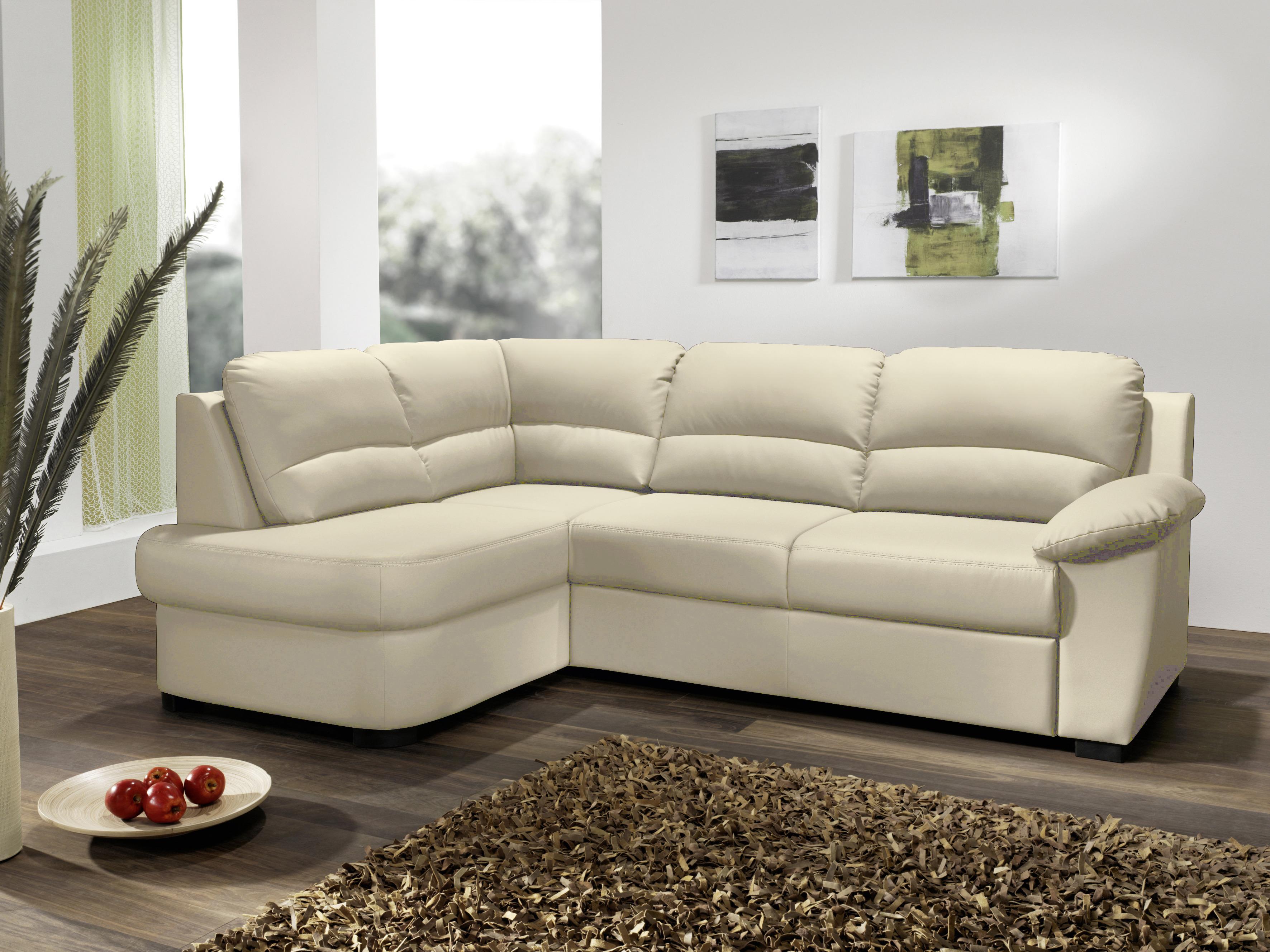 Ecksofa Schlaffunktion Danilo Mit Bettkasten Beige Lederlook - Beige/Schwarz, KONVENTIONELL, Textil (240/45/165cm) - MID.YOU
