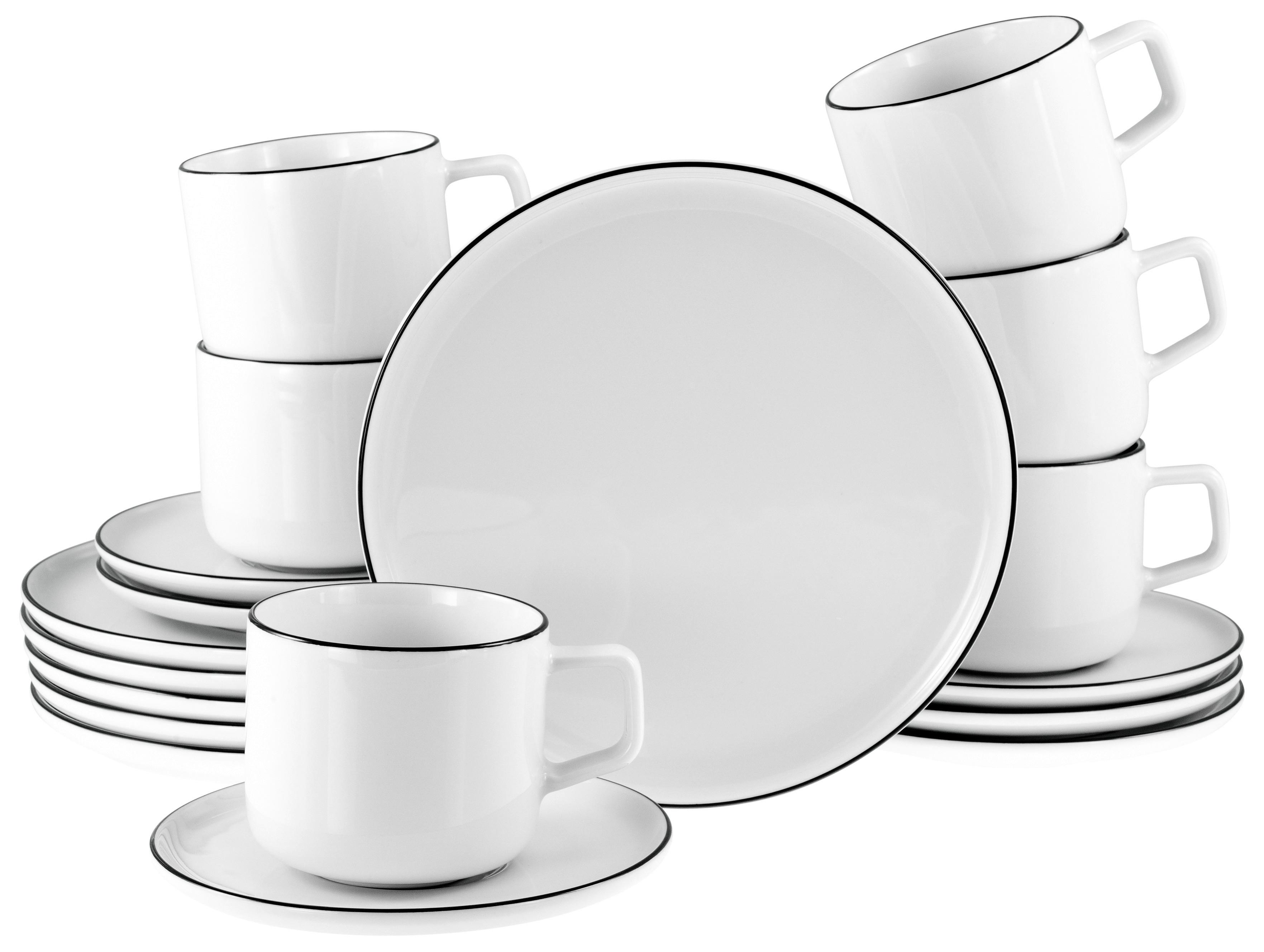 Kaffeeservice Porzellan Schwarz Weiß - Schwarz/Weiß, Basics, Keramik - Creatable