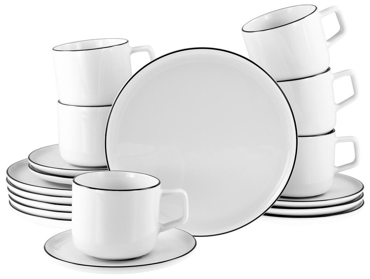 Kaffeeservice Porzellan Schwarz Weiß - Schwarz/Weiß, Basics, Keramik - Creatable