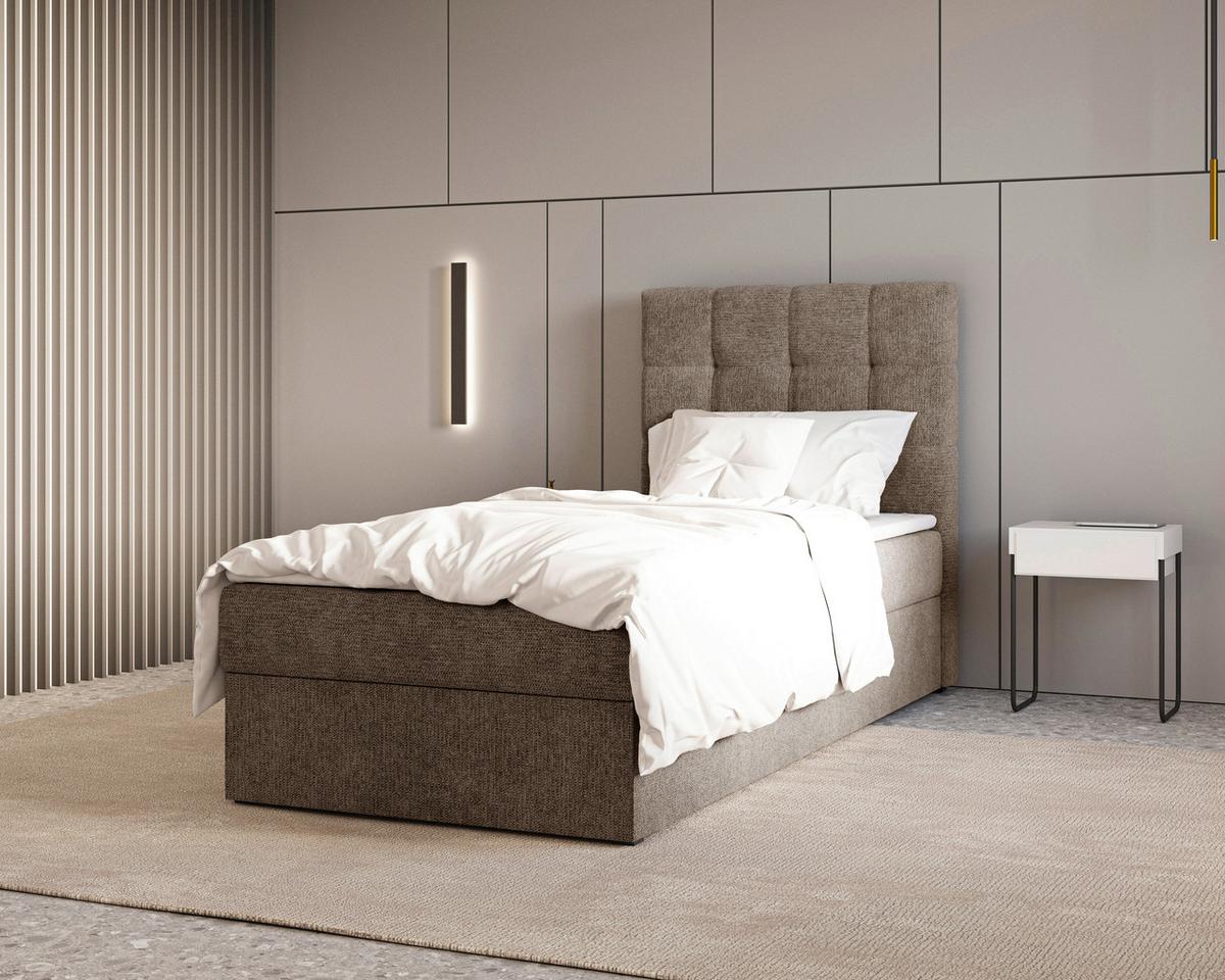 Boxbett Oslo mit Topper 90x200 - Schwarz/Braun, MODERN, Holz/Kunststoff (90/200cm) - Livetastic