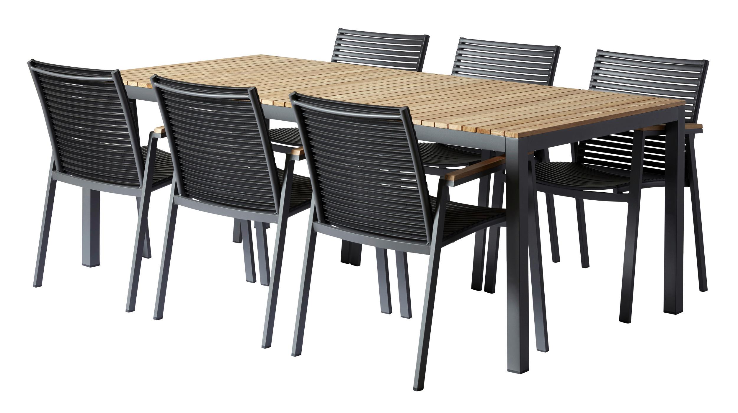 Gartentischgruppe Mood Extreme Metall/Holz, Anthrazit/Teak - Anthrazit/Schwarz, Natur, Holz/Kunststoff (209/84/150cm) - Gardenson