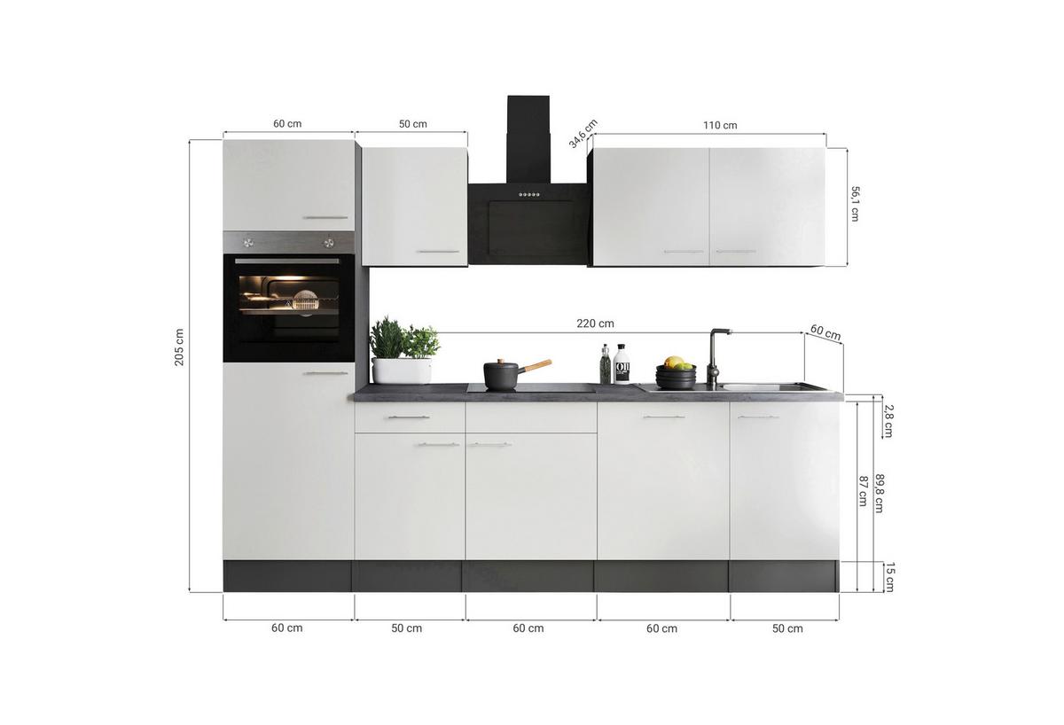 Küchenblock Oliver Dunkelgrau B: 280 cm - Dunkelgrau/Grau, Design, Holzwerkstoff (280cm) - Respekta