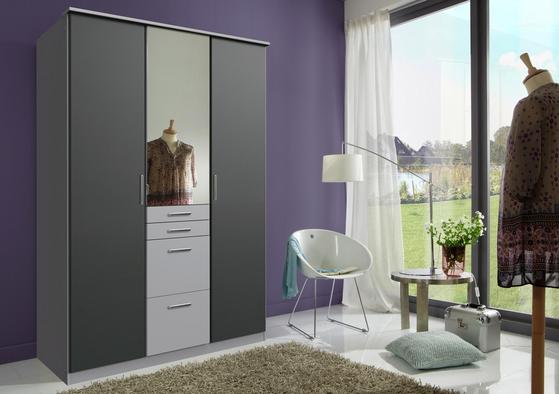 Dreitüriger Schrank in Alu-Dekor und Graphit Dreitüriger Drehtürenschrank