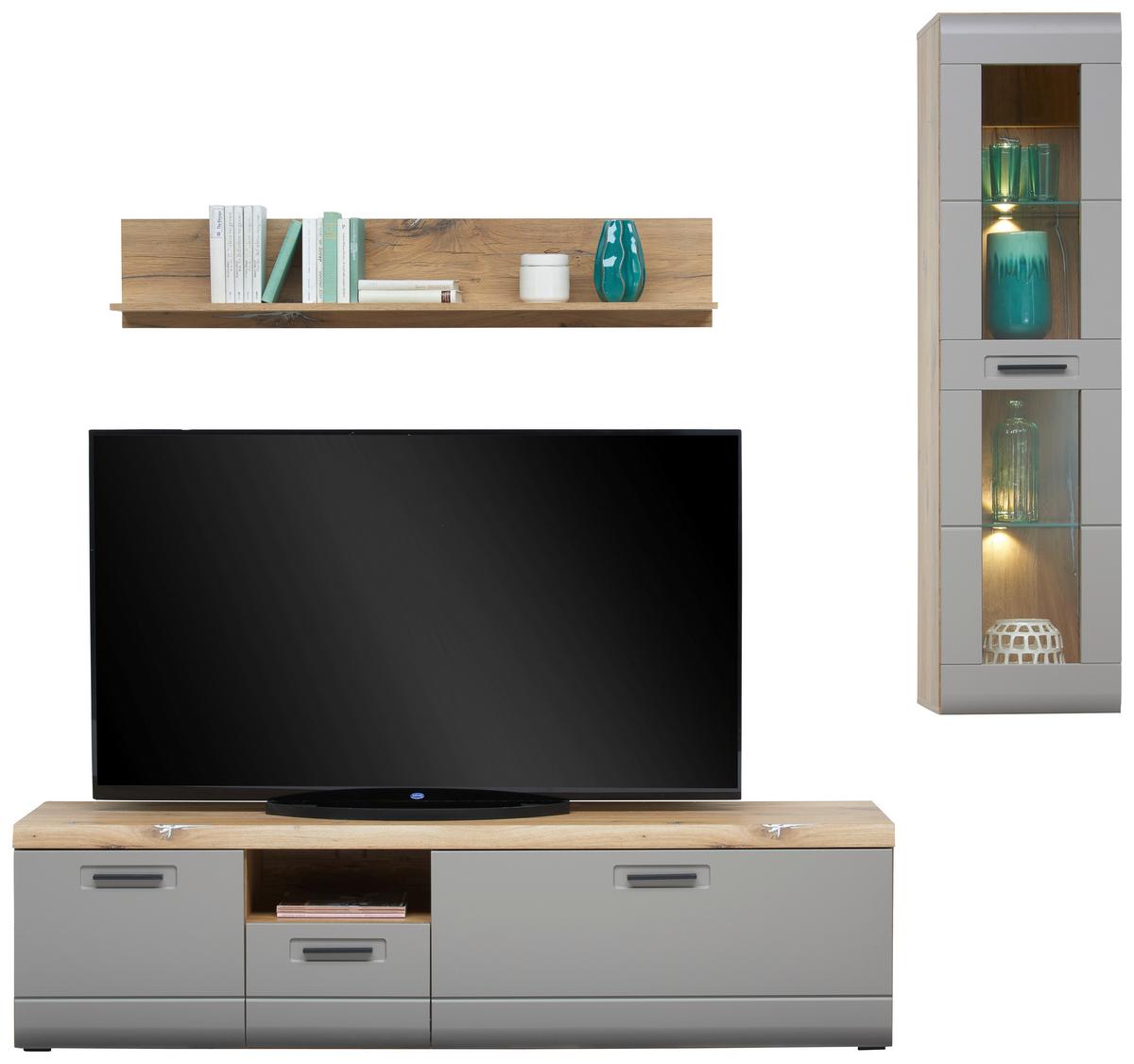 Tv-lowboard Auris B: 190 Cm Basalt / Eiche Dekor - Grau, MODERN, Holzwerkstoff (190/50/50cm) - Luca Bessoni