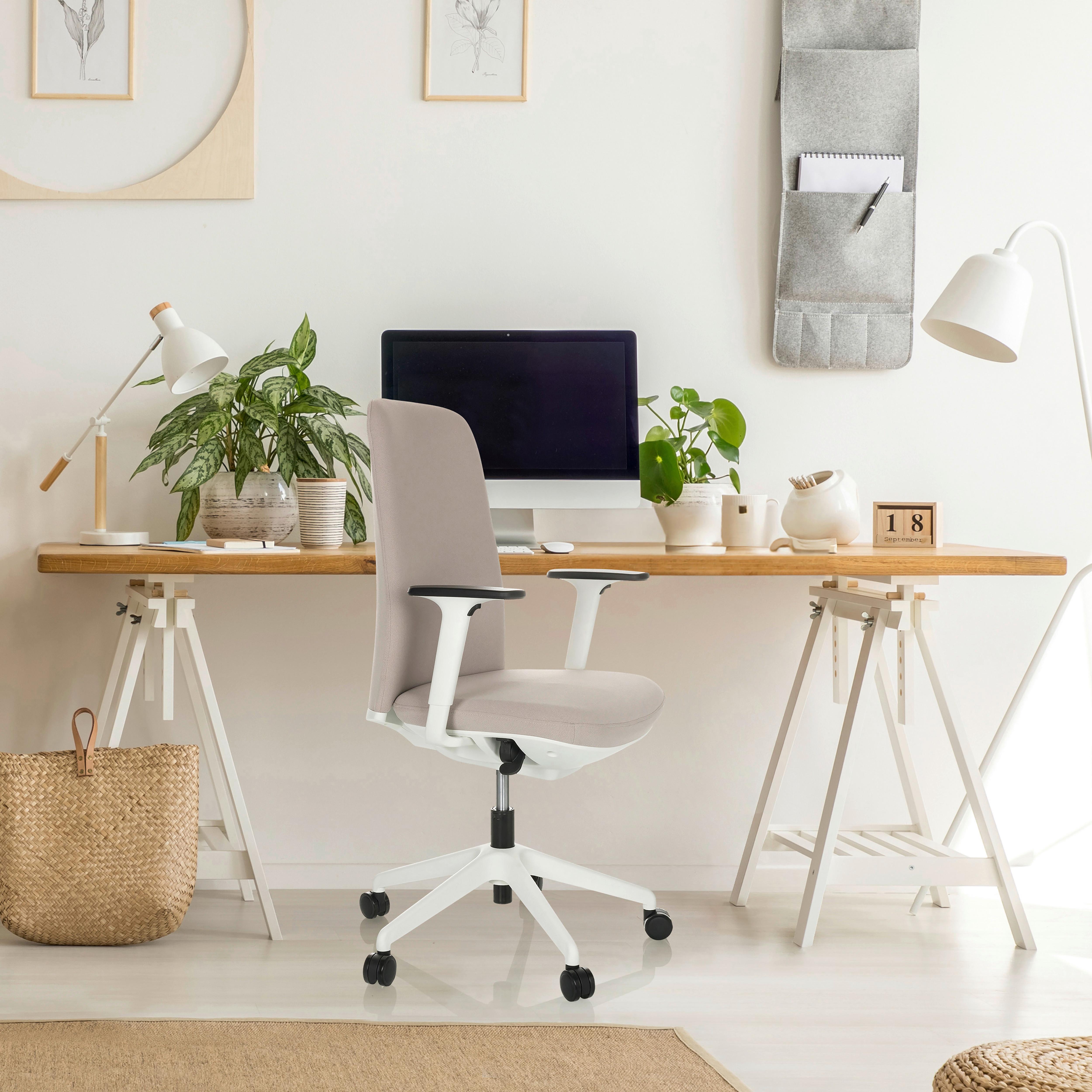Bürostuhl Nestora Mit Armstützen Beige - Beige/Schwarz, Basics, Kunststoff/Textil (70/103-113/70cm) - MID.YOU
