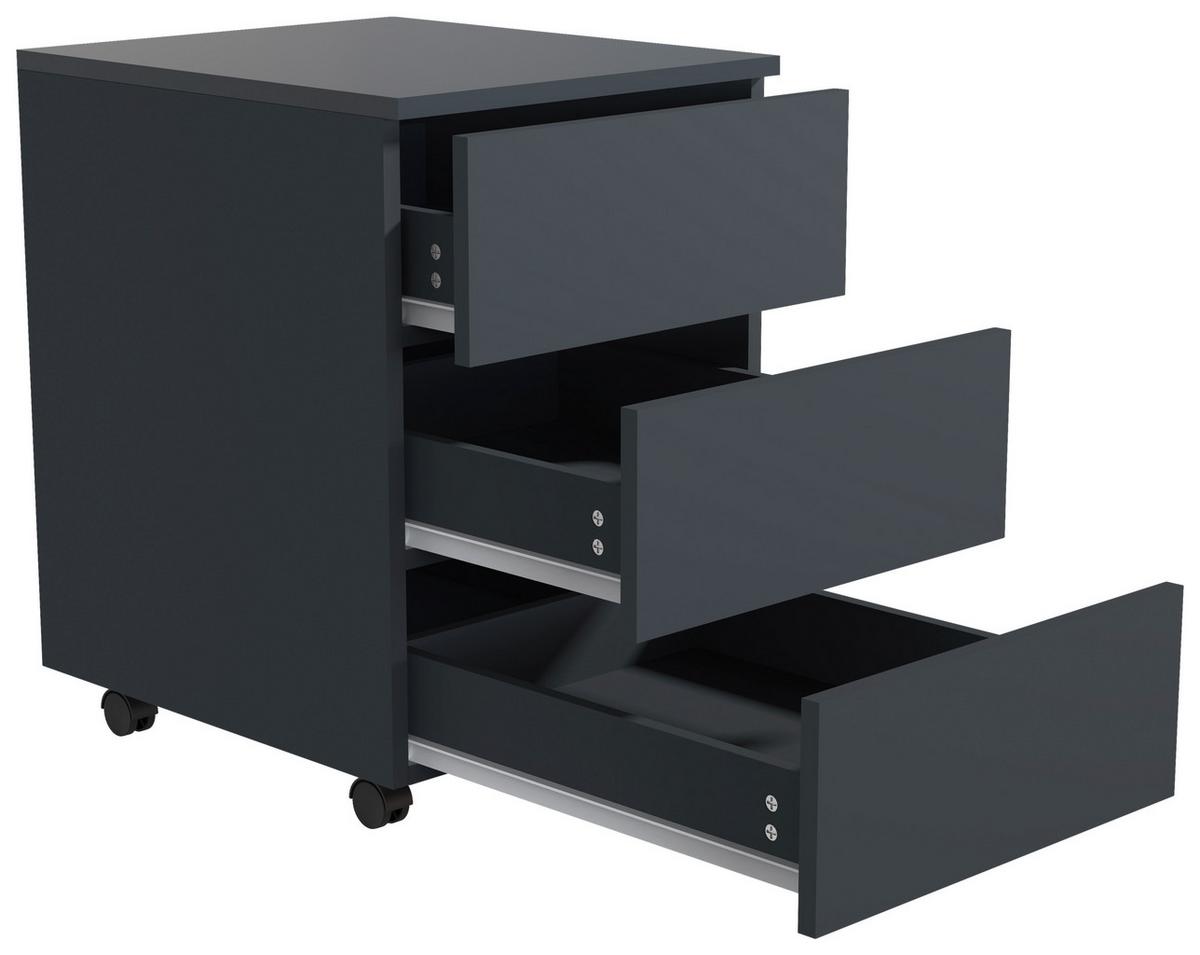 Rollcontainer Anthrazit Dalrosa 39x55x45 Cm - Anthrazit, MODERN, Holzwerkstoff/Kunststoff (39/55/45cm) - MID.YOU