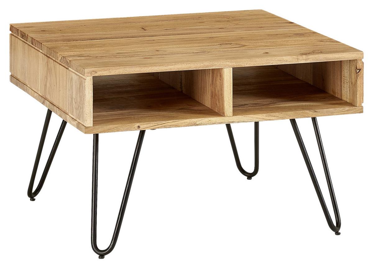 Konferenční stůl barvy akácie - černá/barvy akácie, Moderní, kov/dřevo (60/60/40cm) - MID.YOU