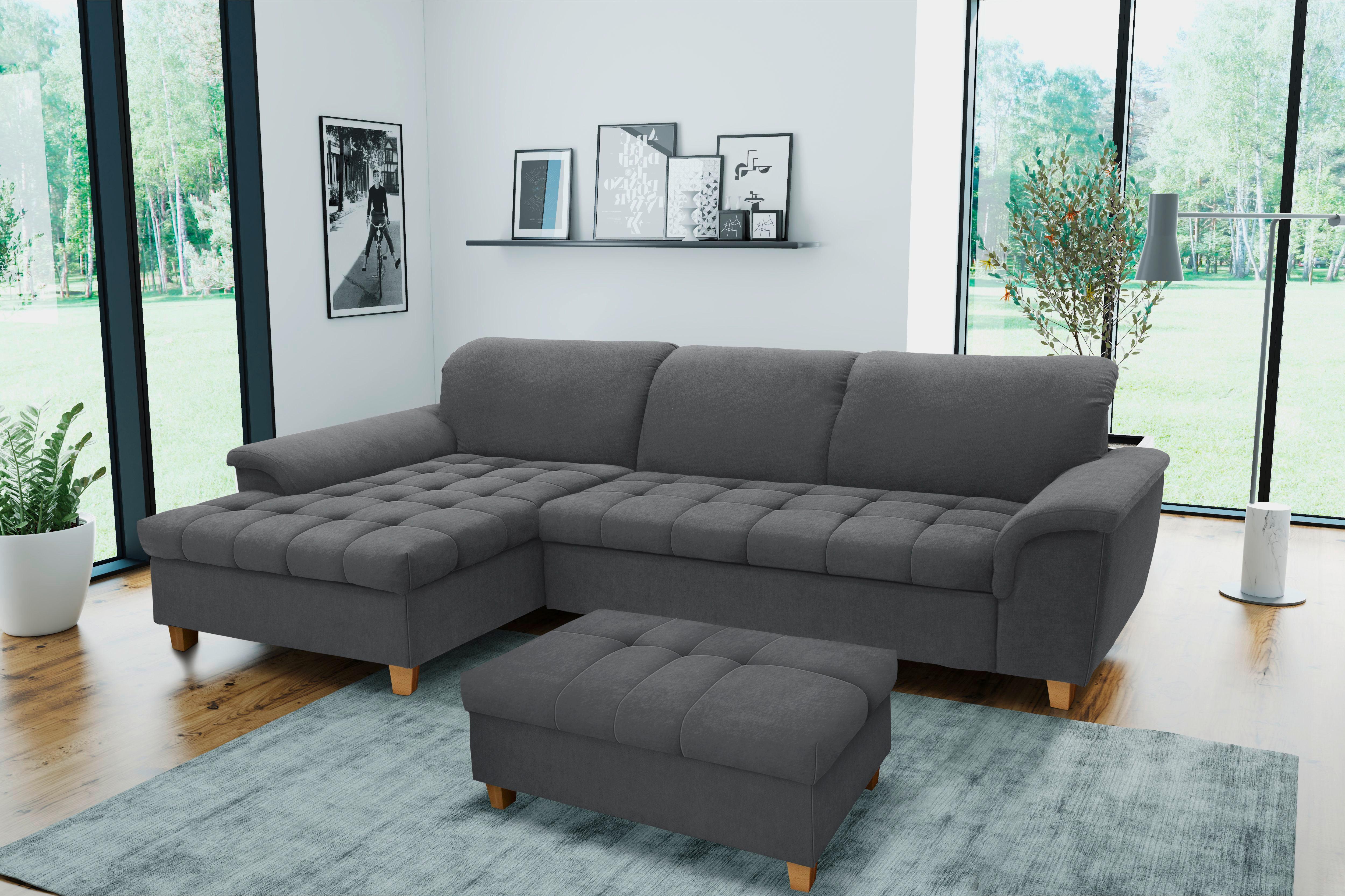 Ecksofa Franzi Dunkelgrau Mikrofaser - Eichefarben/Dunkelgrau, KONVENTIONELL, Textil (162/279cm) - MID.YOU