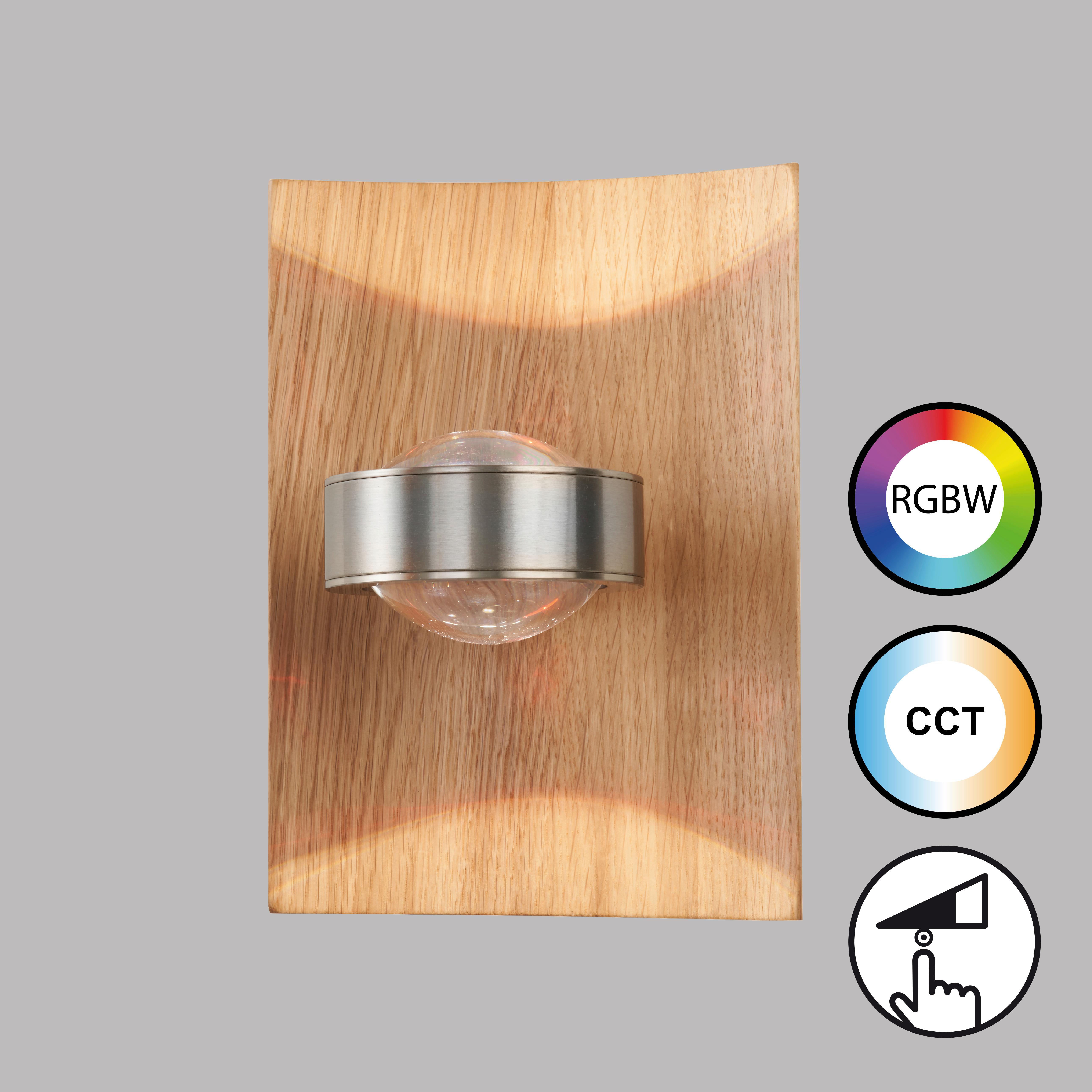 LED-Wandleuchte 30542 Shine-Wood - Nickelfarben, Natur, Holz/Metall (16,5/16,5/2cm) - Fischer & Honsel