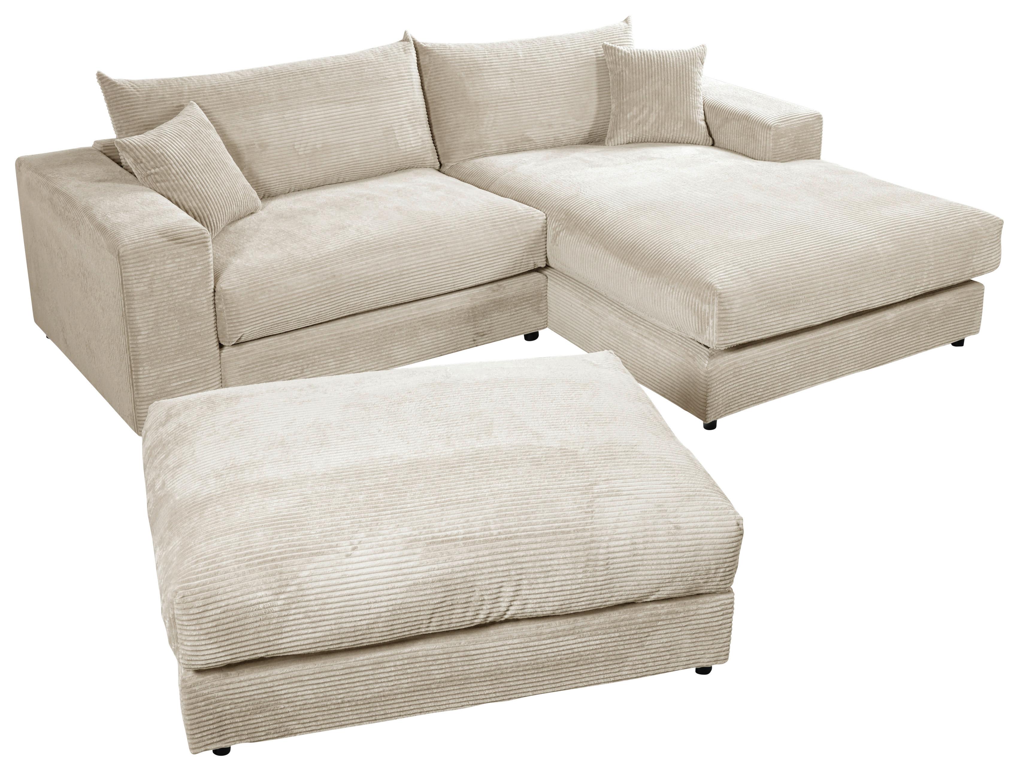 Ecksofa Funny S Rechts Creme mit Hocker S: 265x180 cm - Creme/Schwarz, Basics, Textil (265/180cm) - Livetastic
