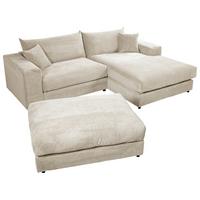 Ecksofa Funny S Rechts Creme mit Hocker S: 265x180 cm - Creme/Schwarz, Basics, Textil (265/180cm) - Livetastic