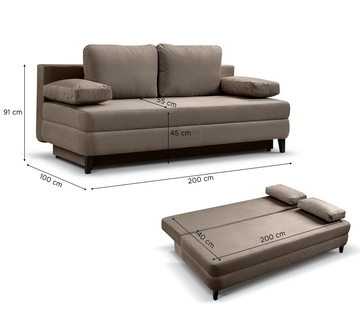 Schlafsofa Sorto Beigebraun B: 200cm - Beigebraun/Schwarz, Basics, Holz/Textil (200/91/100cm) - MID.YOU