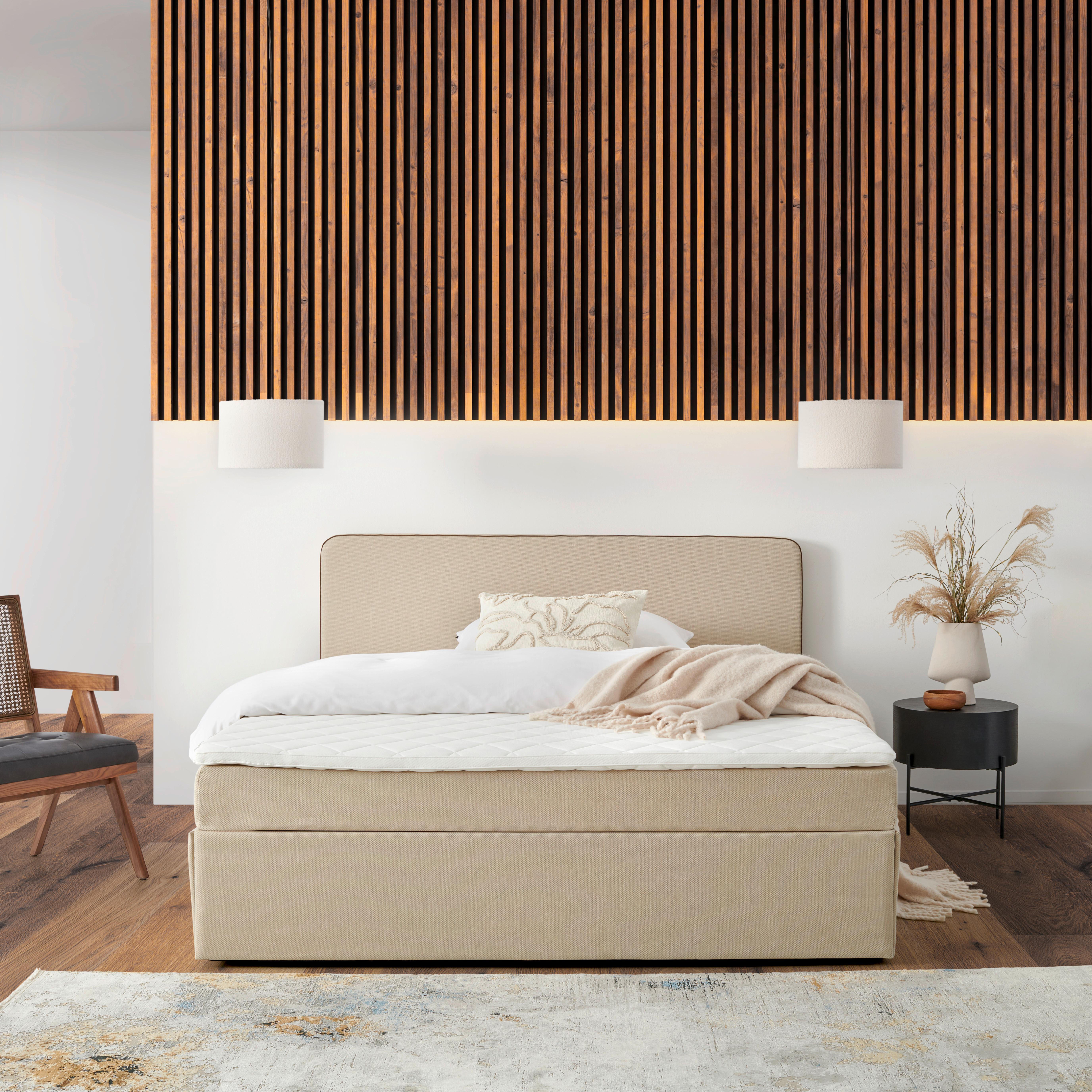Boxspringbett mit Topper 160x200 cm Anton Beige - Beige, KONVENTIONELL, Holz/Textil (160/200cm) - P & B