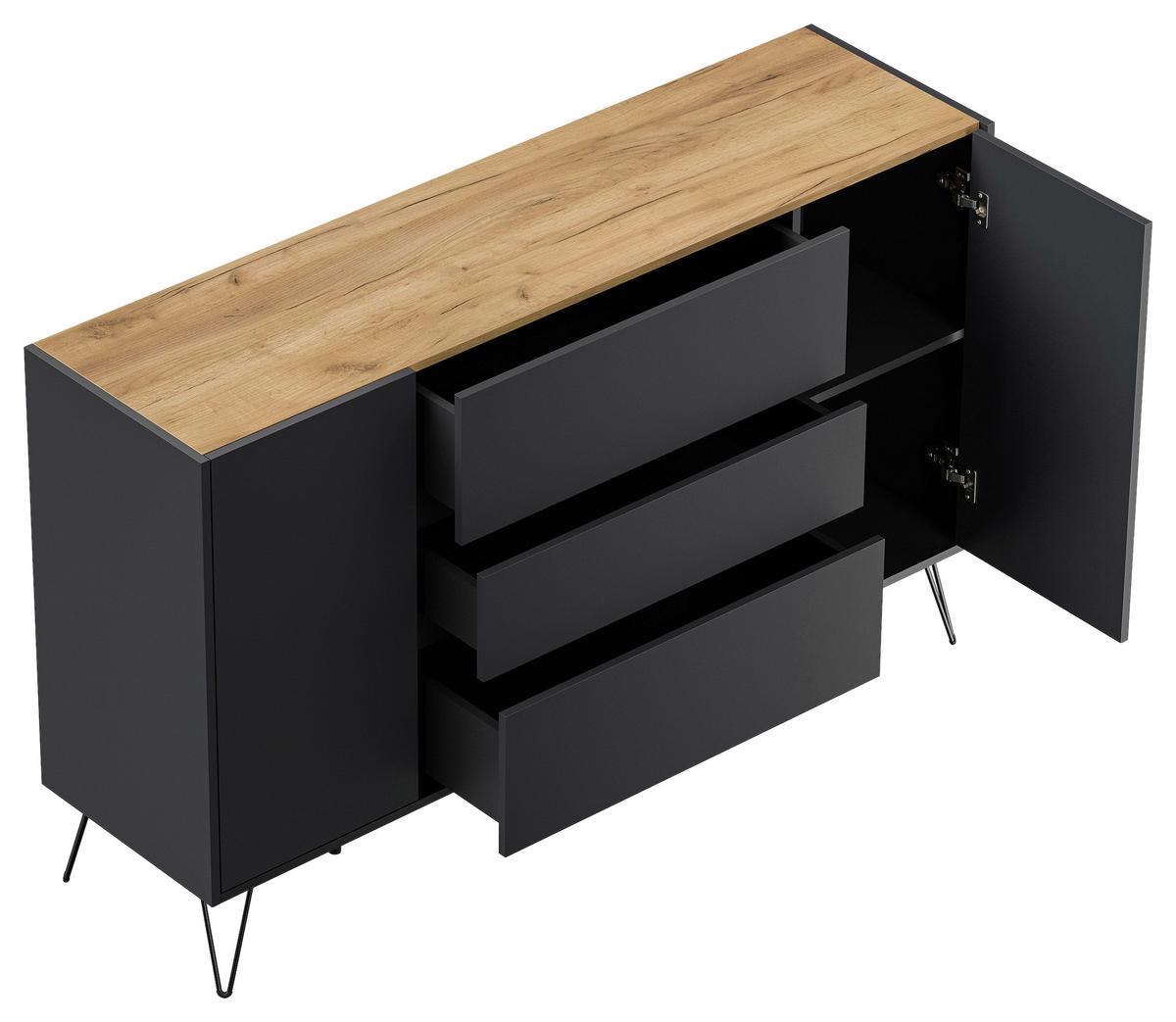 Sideboard Posseik Industrial Eichefarben/graphitf. B:155 Cm - Eichefarben/Schwarz, Design, Holzwerkstoff (155/93,6/42cm) - P & B