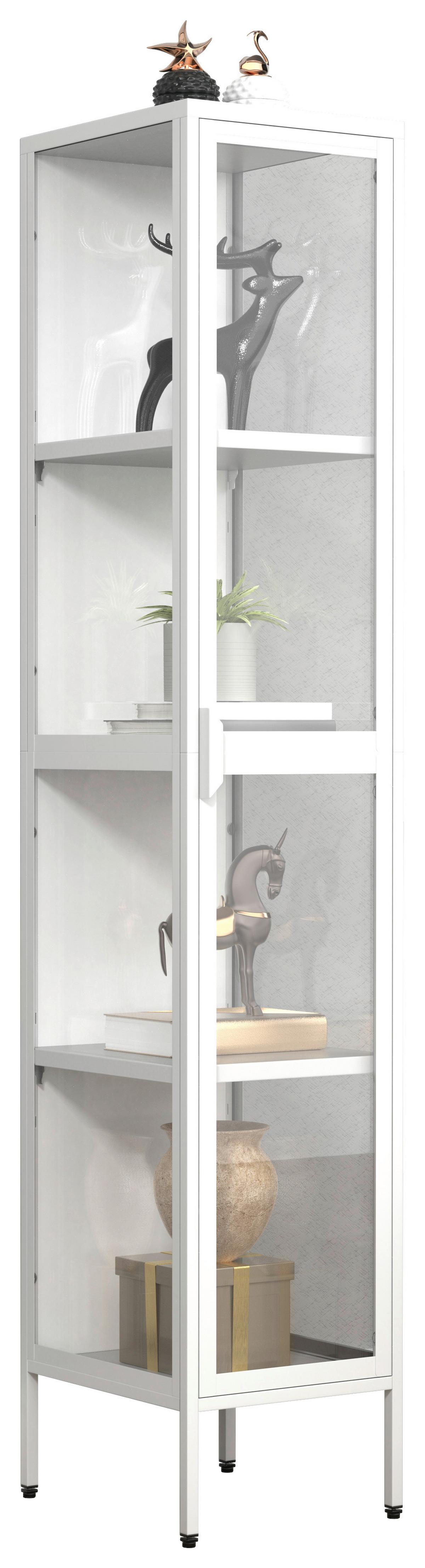 VITRINE Floka Weiß B: 30 cm - Transparent/Weiß, Design, Glas/Metall (30/160/35cm) - MID.YOU